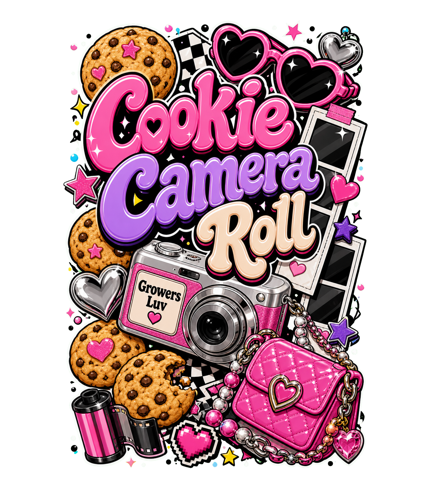 Cookie Camera Roll Women's Bella Canvas Graphic Tee artwork detail