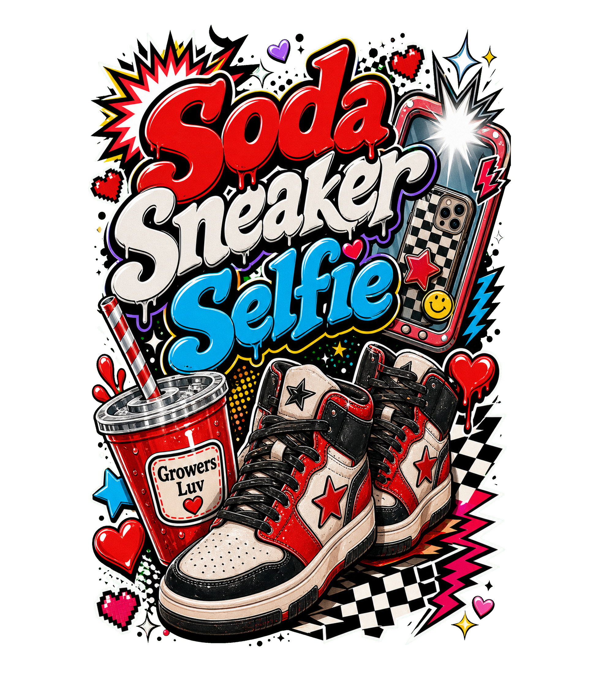 Soda Sneaker Selfie Women's Bella Canvas Graphic Tee artwork detail