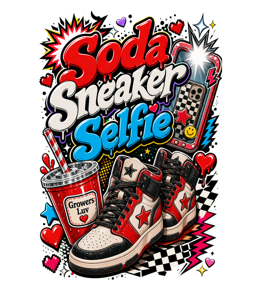 Soda Sneaker Selfie Women's Bella Canvas Graphic Tee artwork detail