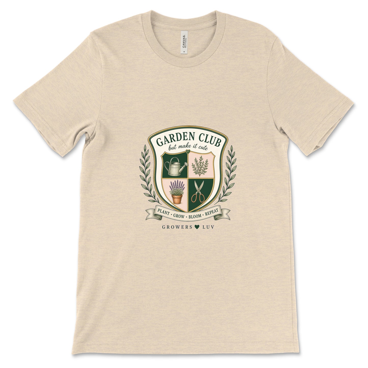Garden Club Crest Women's Bella Canvas Graphic Tee in Heather Dust