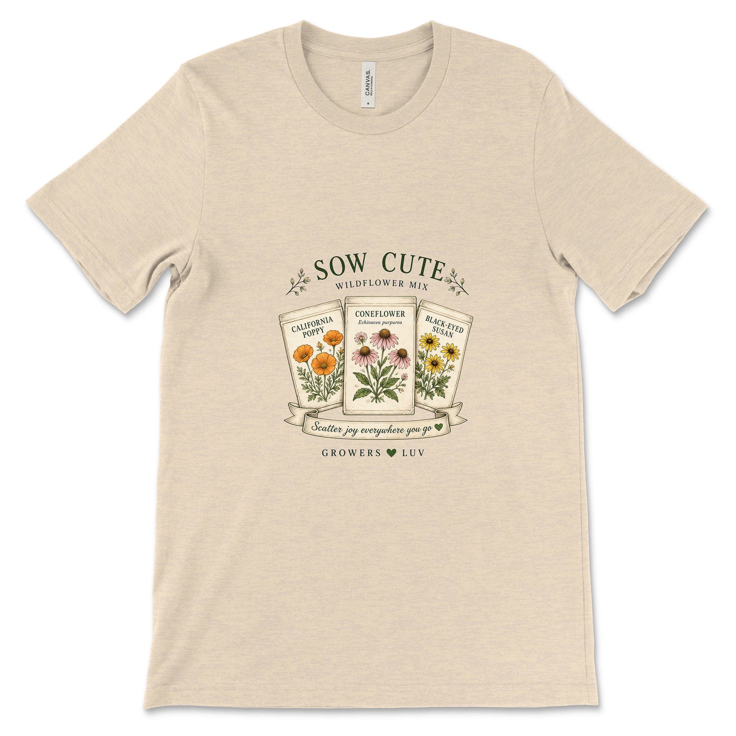 Sow Cute Wildflower Mix Women's Bella Canvas Graphic Tee in Heather Dust
