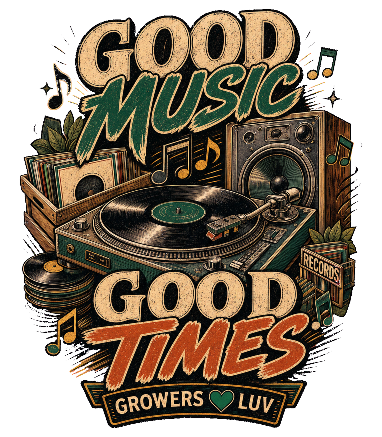 Good Music Good Times Large Natural Tote Bag artwork detail