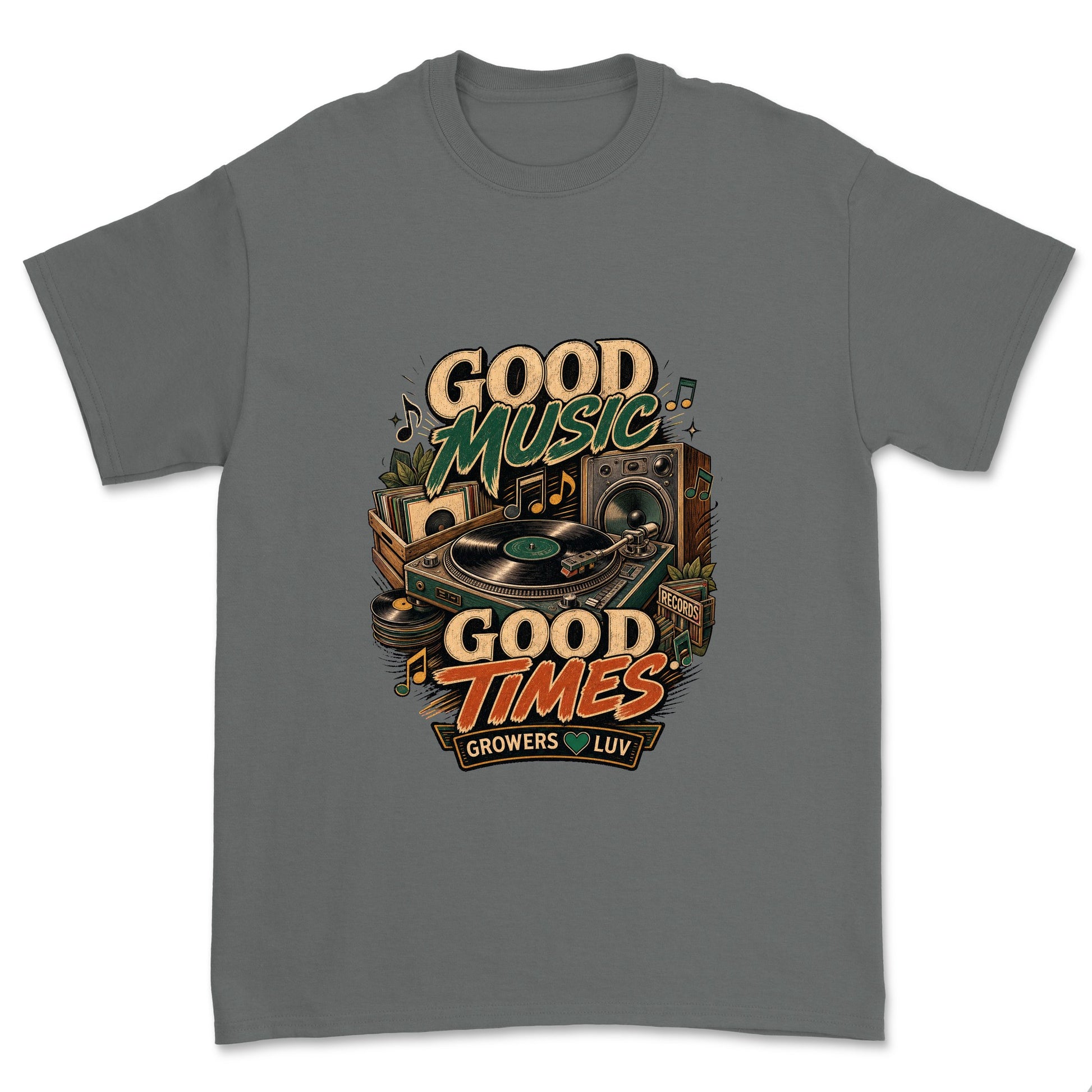 Good Music Good Times Men's Gildan Graphic Tee in Charcoal