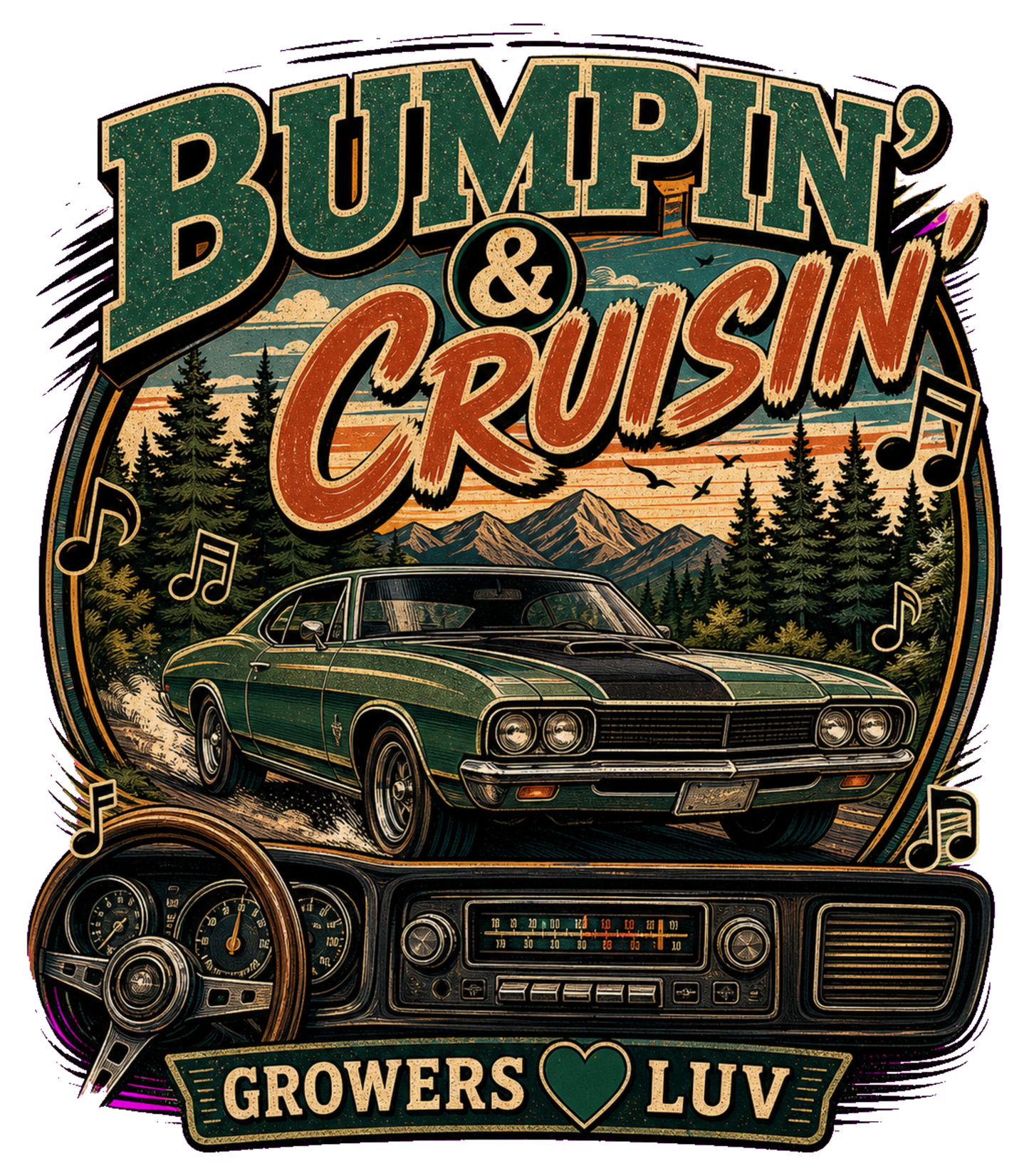 Bumpin And Cruisin Women's Bella Canvas Graphic Tee artwork detail