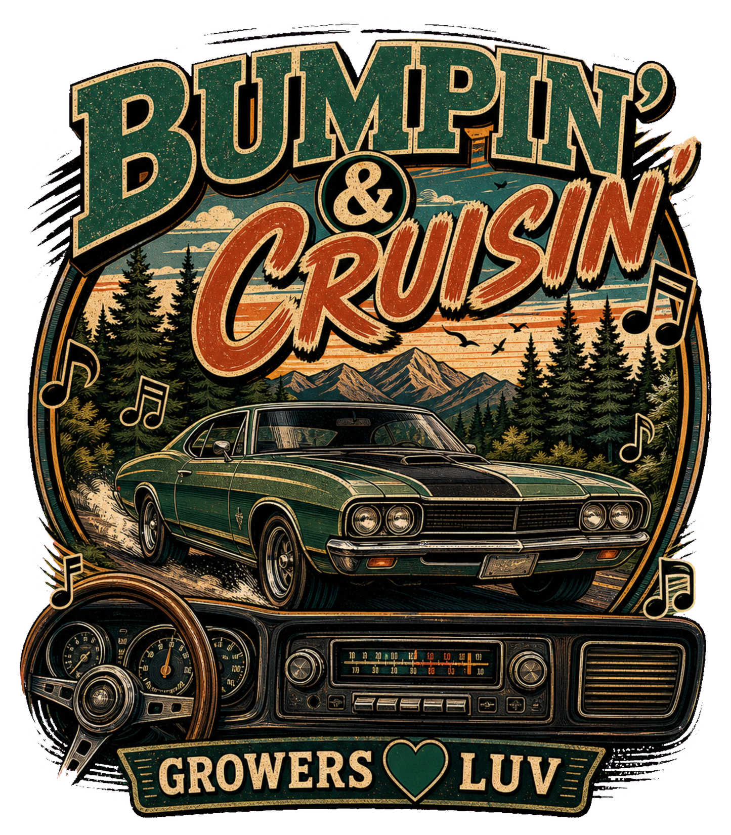 Bumpin And Cruisin Large Natural Tote Bag artwork detail