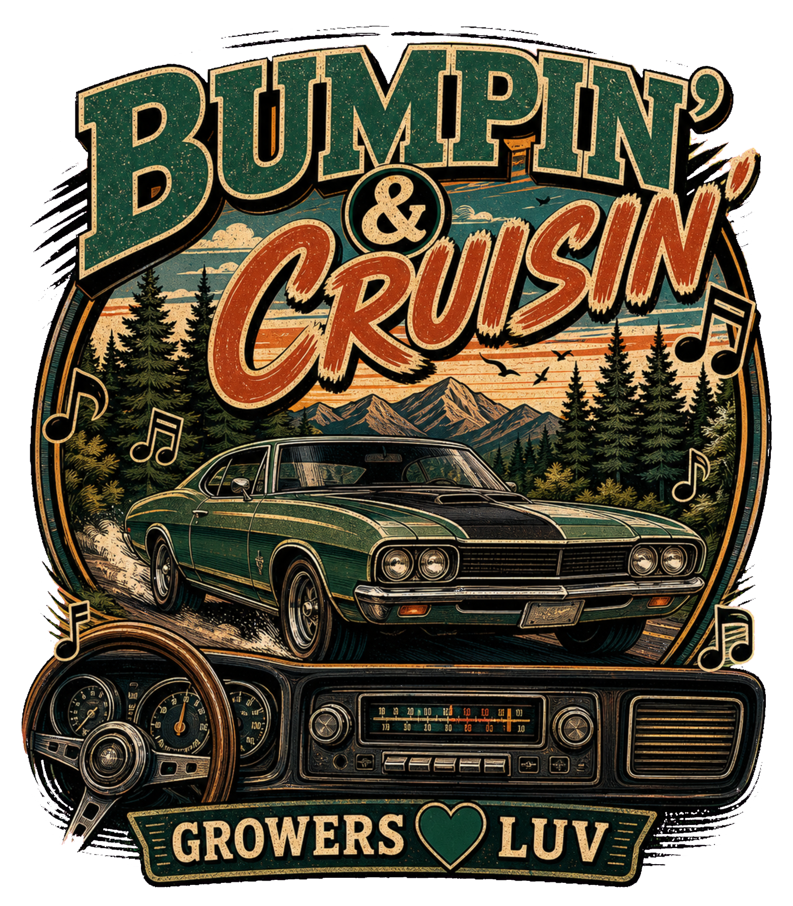 Bumpin And Cruisin Large Natural Tote Bag artwork detail