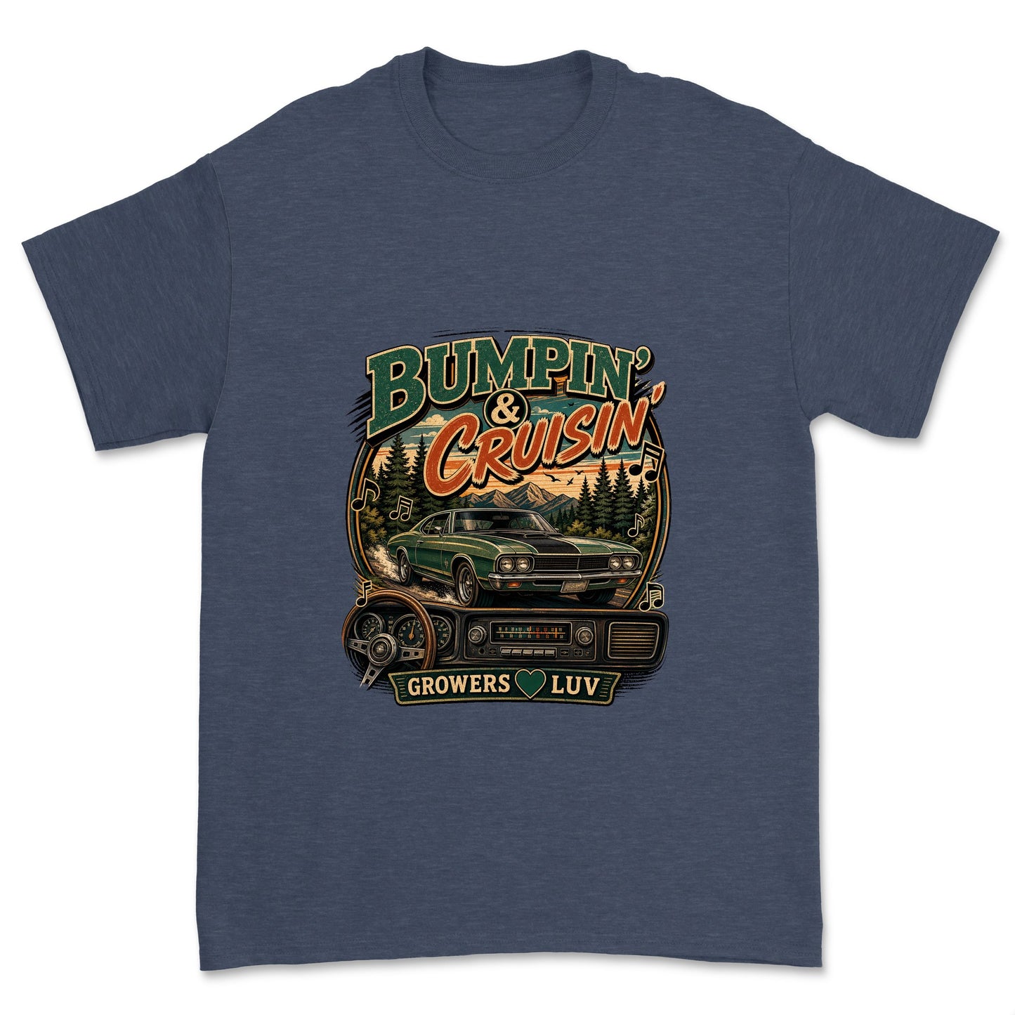 Bumpin And Cruisin Men's Gildan Graphic Tee in Heather Navy