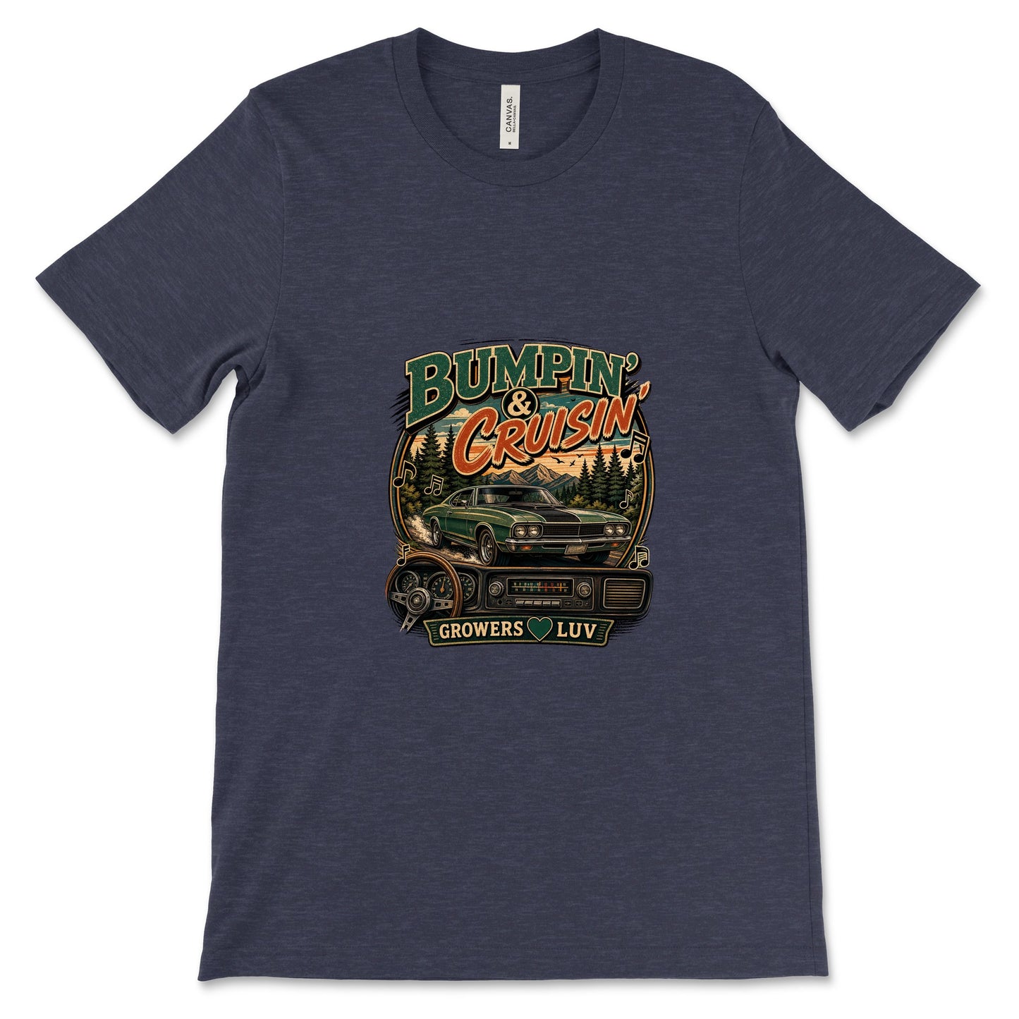 Bumpin And Cruisin Women's Bella Canvas Graphic Tee in Heather Midnight Navy
