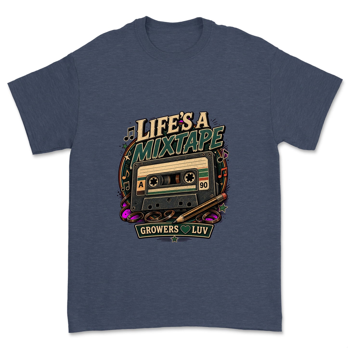 Lifes A Mixtape Men's Gildan Graphic Tee in Heather Navy