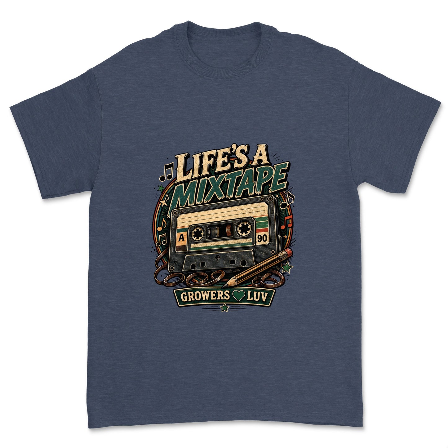 Lifes A Mixtape Men's Gildan Graphic Tee in Heather Navy