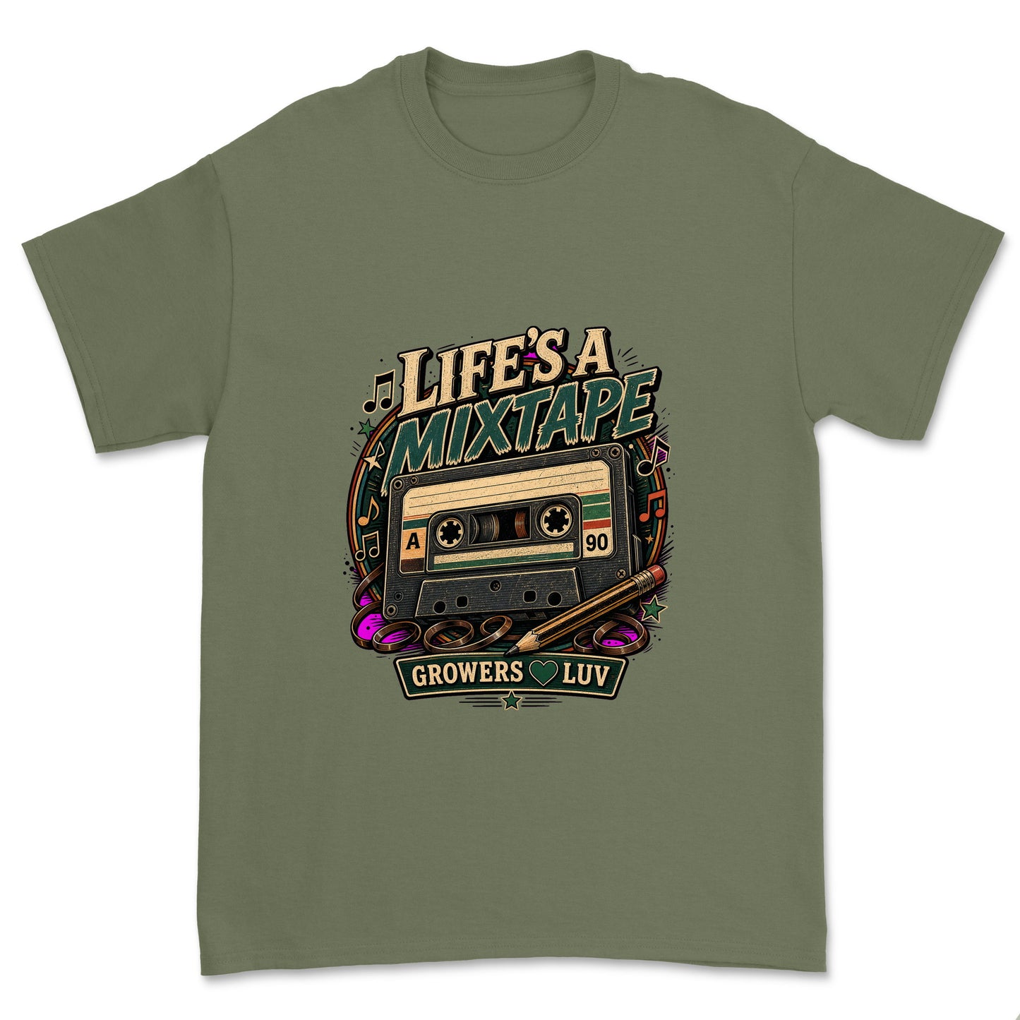 Lifes A Mixtape Men's Gildan Graphic Tee in Military Green