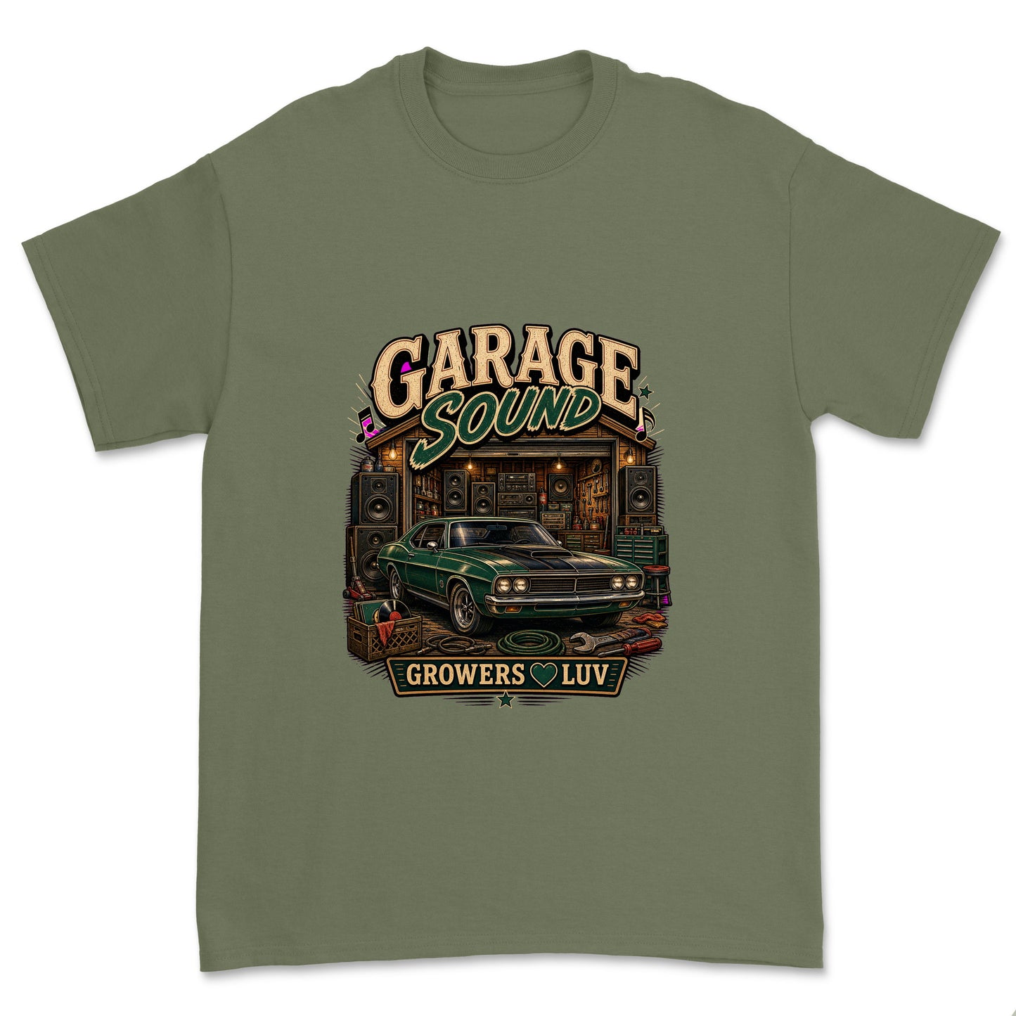 Garage Sound Men's Gildan Graphic Tee in Military Green