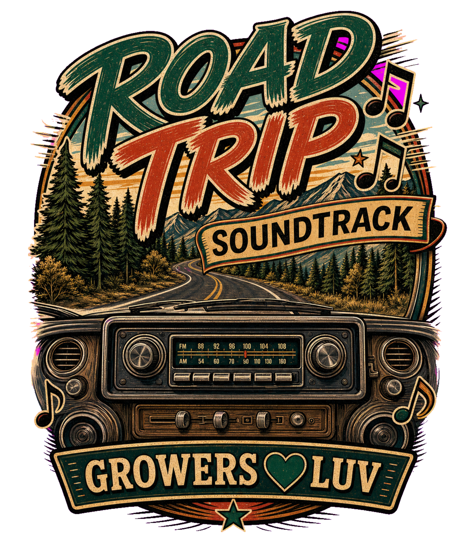 Road Trip Soundtrack Women's Bella Canvas Graphic Tee artwork detail