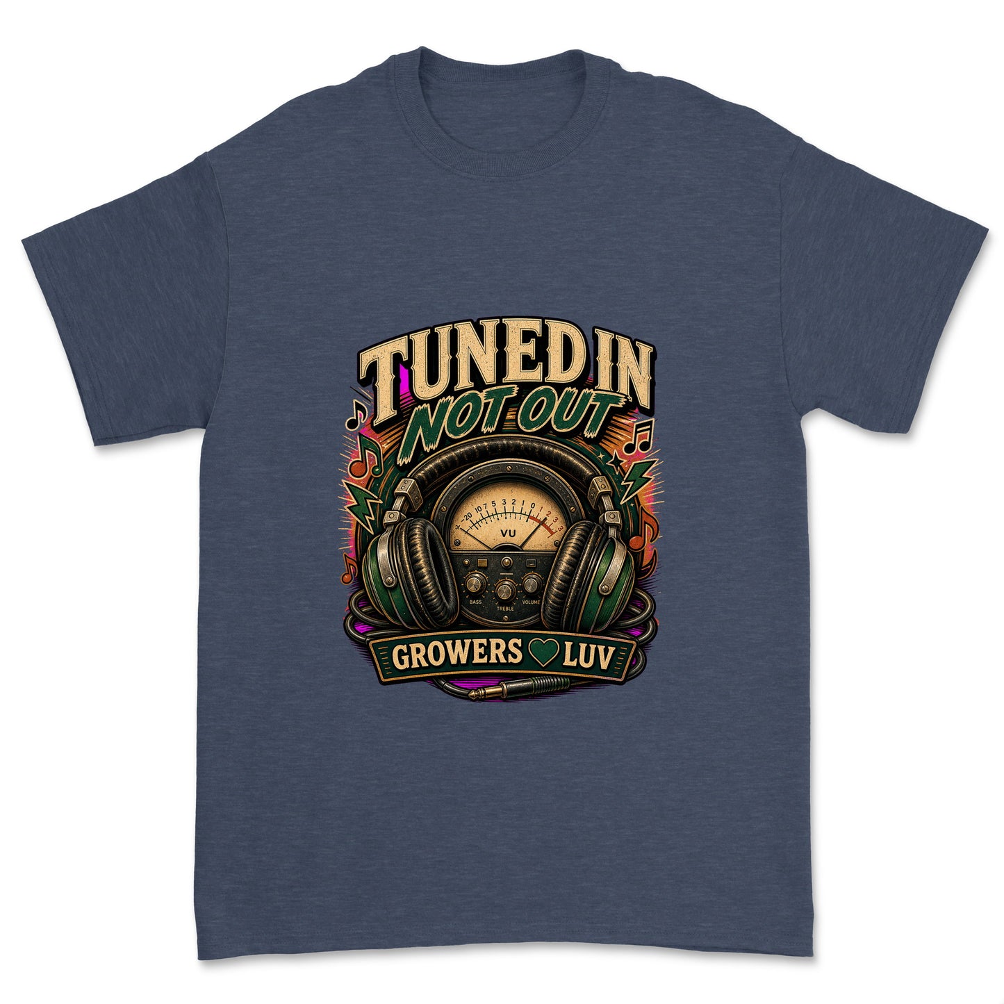 Tuned In Not Out Men's Gildan Graphic Tee in Heather Navy