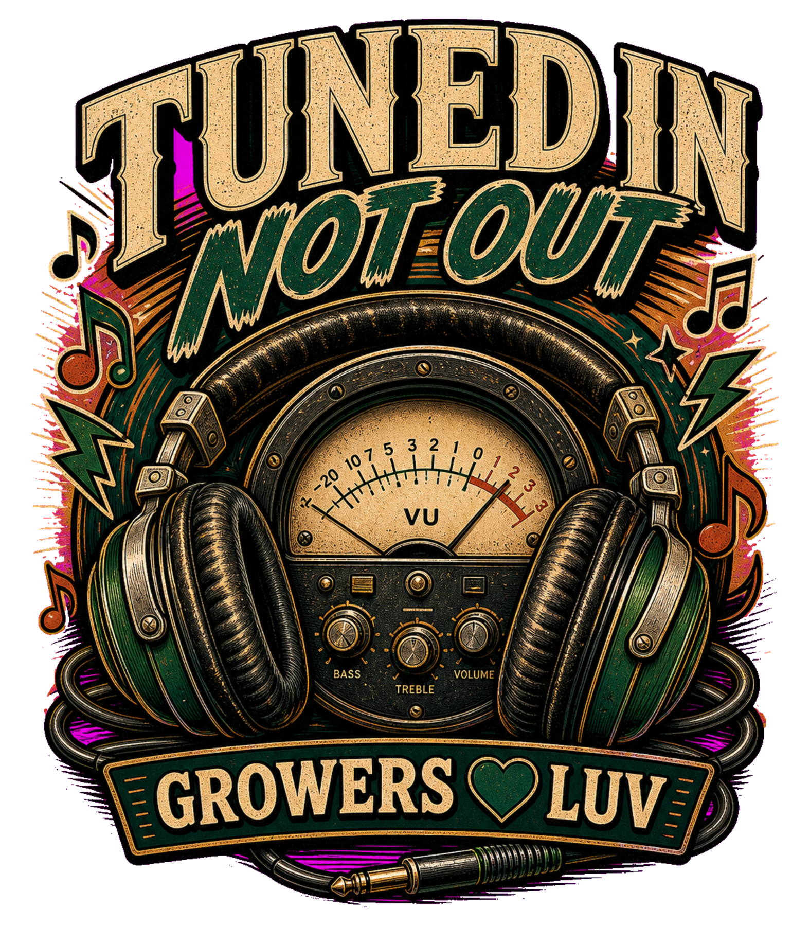 Tuned In Not Out Women's Bella Canvas Graphic Tee artwork detail