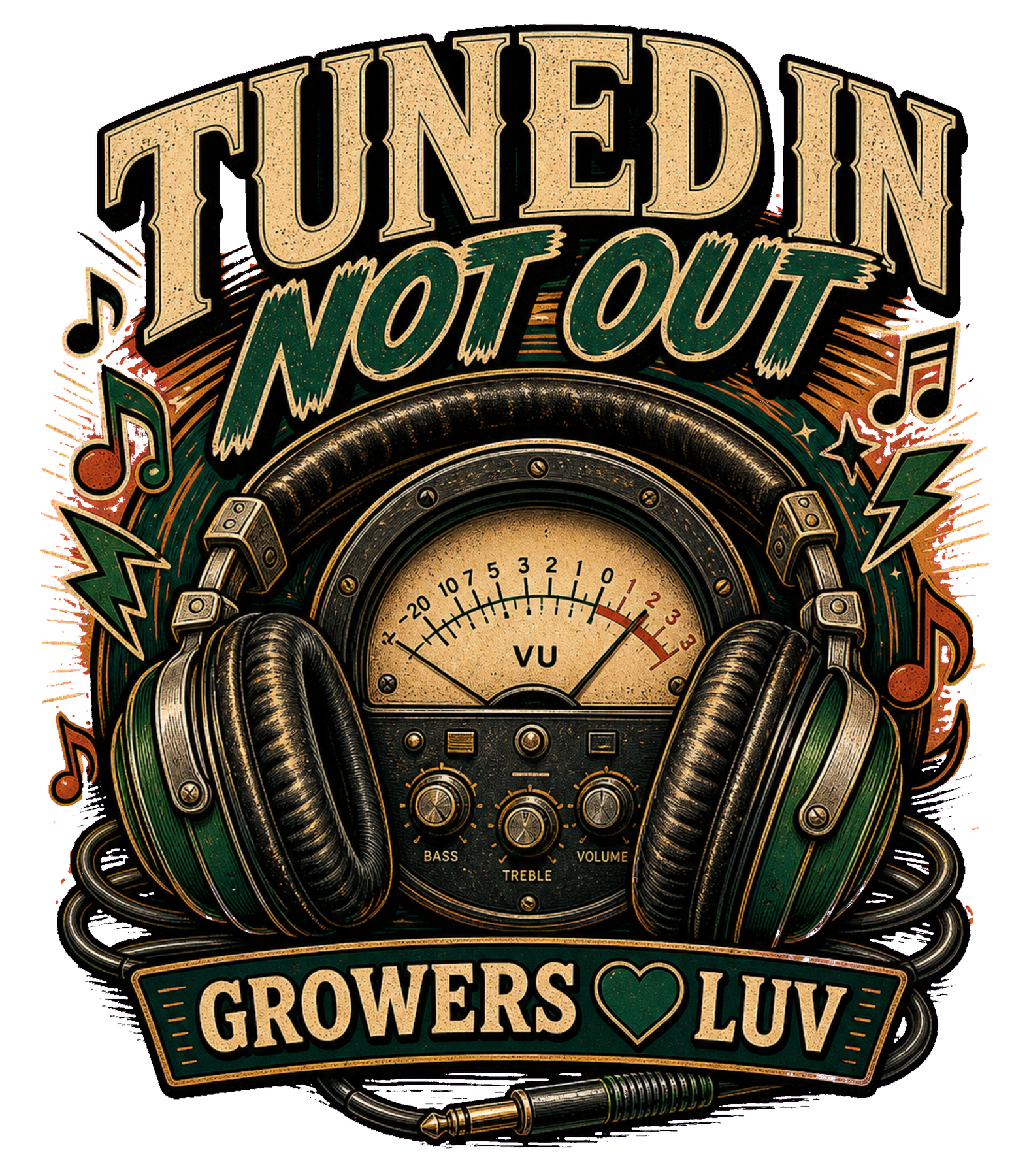Tuned In Not Out Large Natural Tote Bag artwork detail