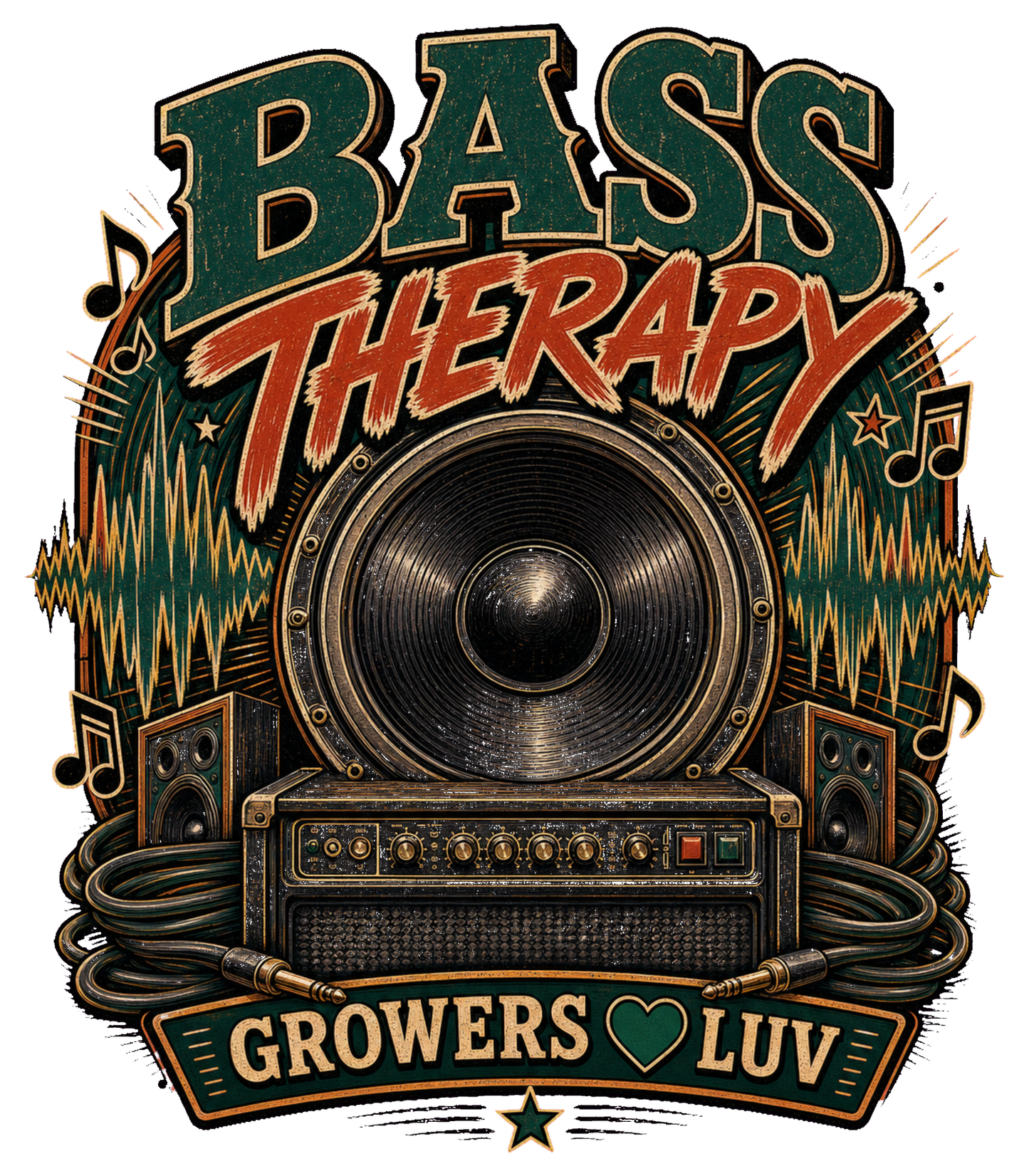 Bass Therapy Large Natural Tote Bag artwork detail