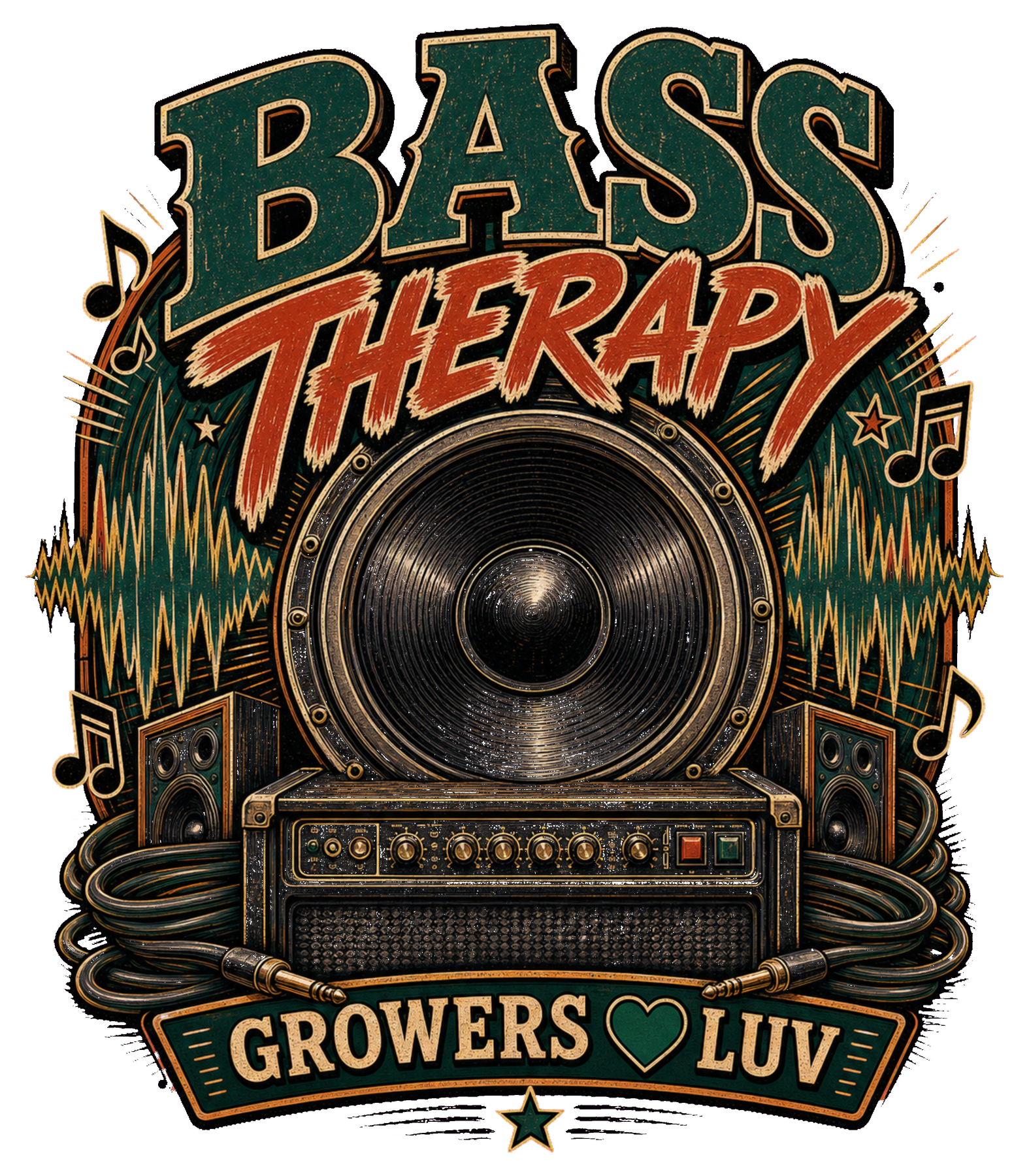 Bass Therapy Large Natural Tote Bag artwork detail
