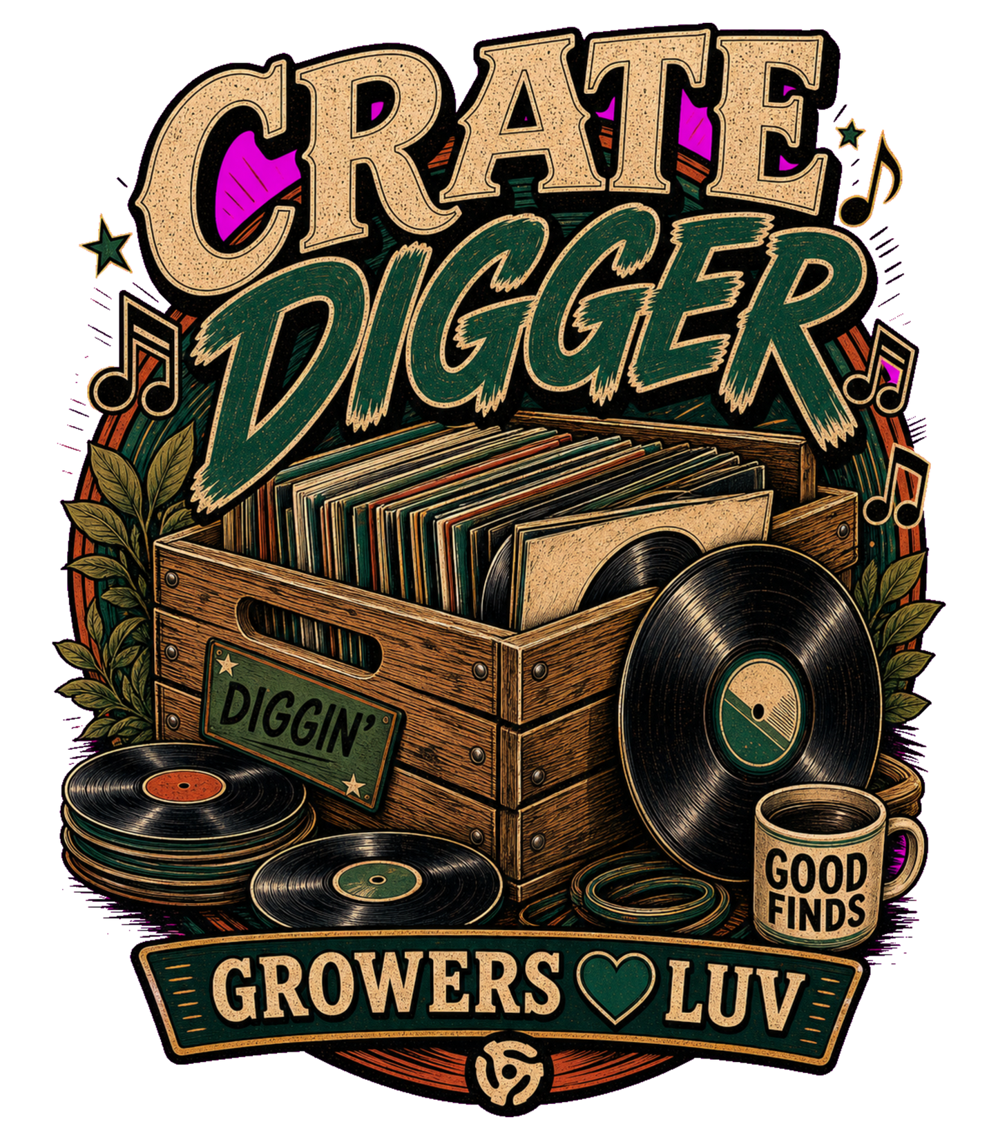 Crate Digger Women's Bella Canvas Graphic Tee artwork detail