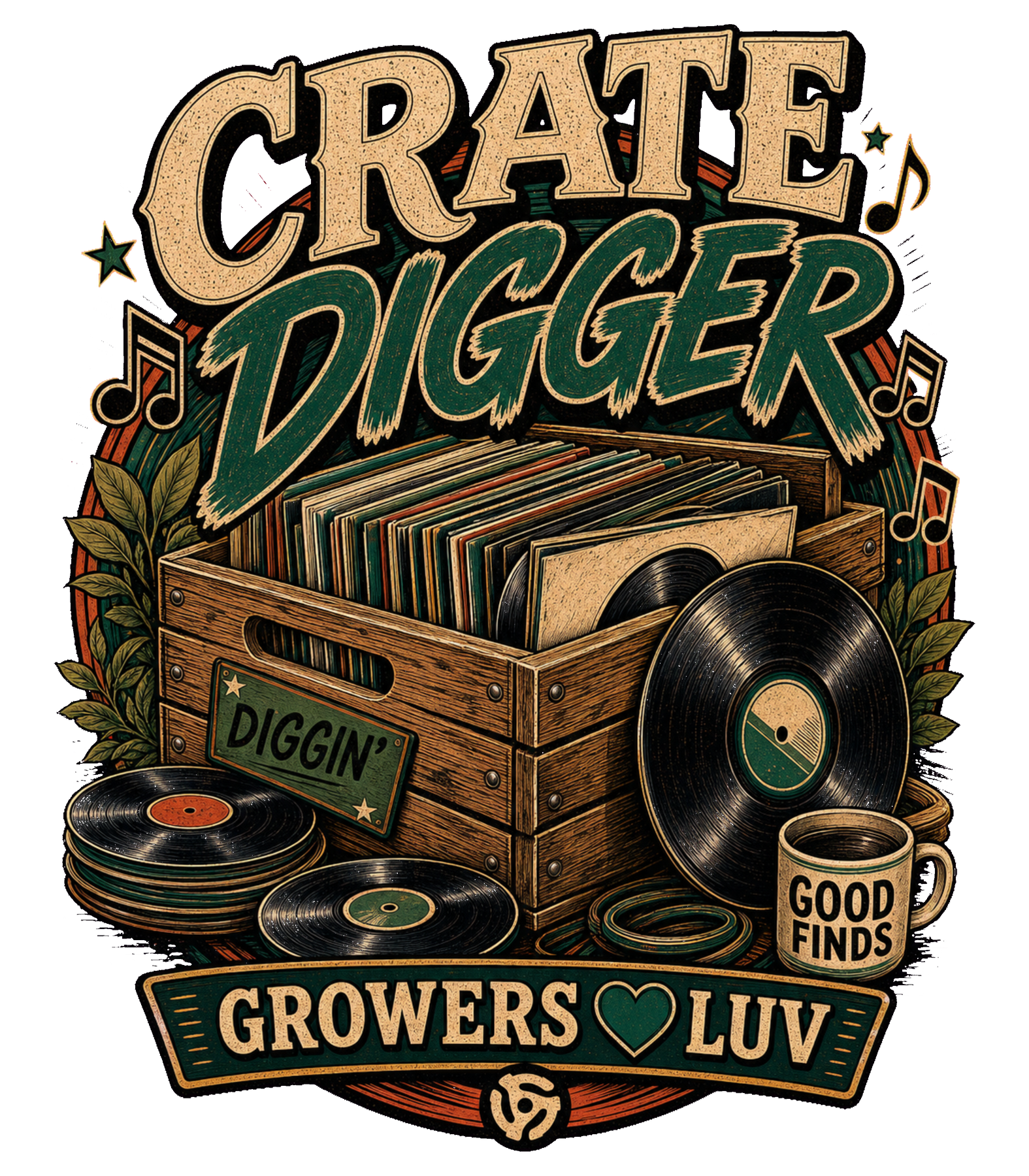 Crate Digger Large Natural Tote Bag artwork detail
