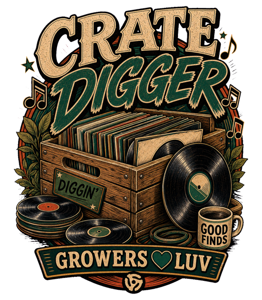 Crate Digger Large Natural Tote Bag artwork detail