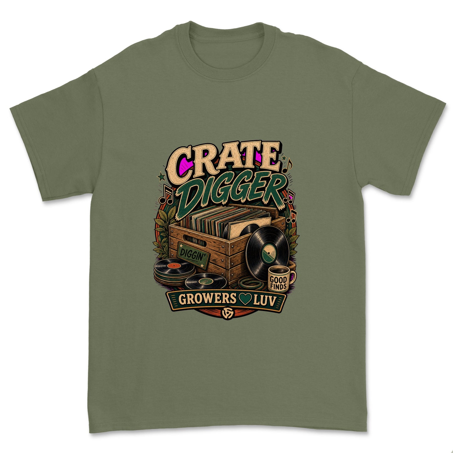 Crate Digger Men's Gildan Graphic Tee in Military Green