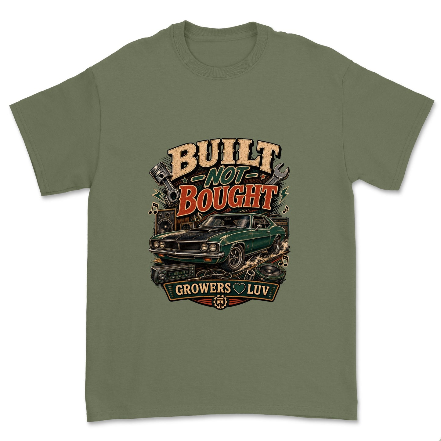 Built Not Bought Men's Gildan Graphic Tee in Military Green