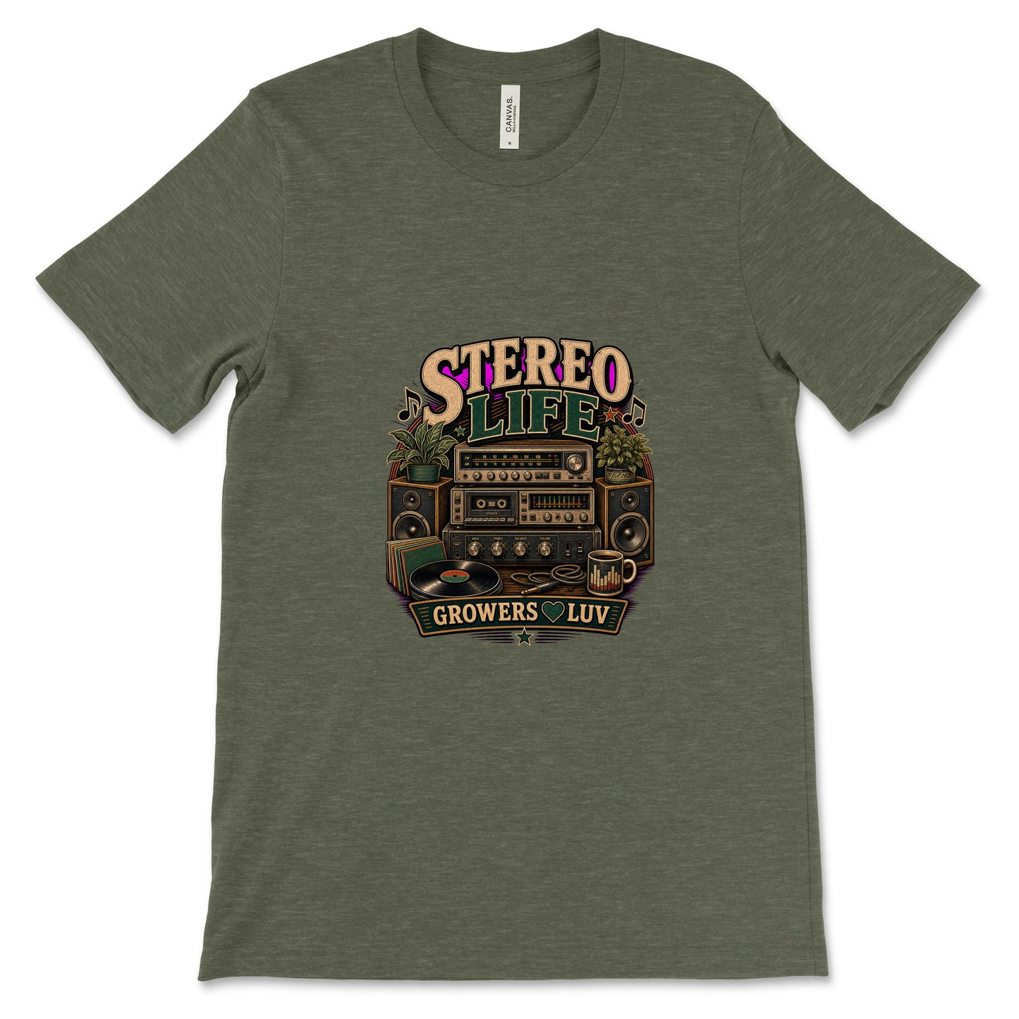 Stereo Life Women's Bella Canvas Graphic Tee in Heather Military Green