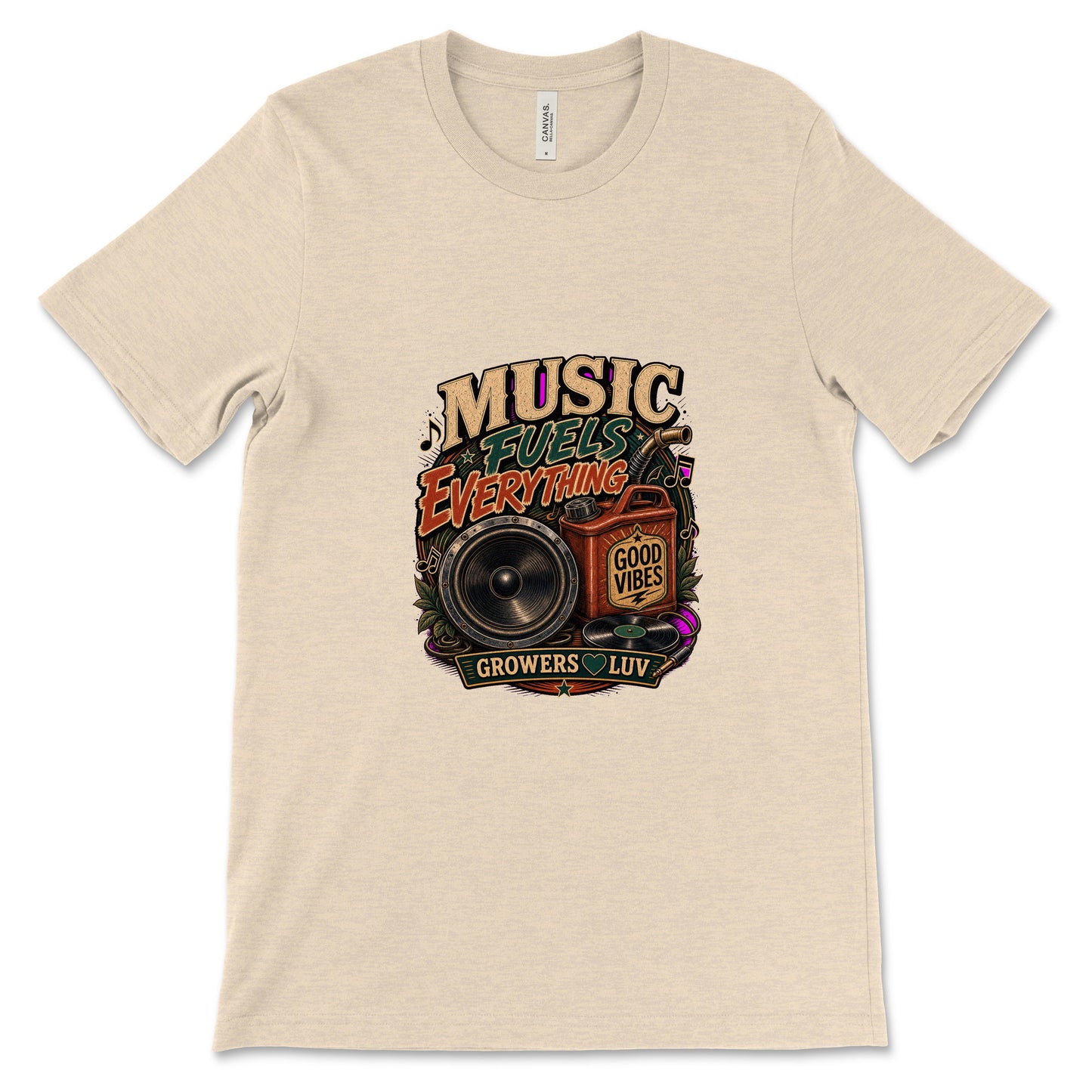 Music Fuels Everything Women's Bella Canvas Graphic Tee in Heather Dust