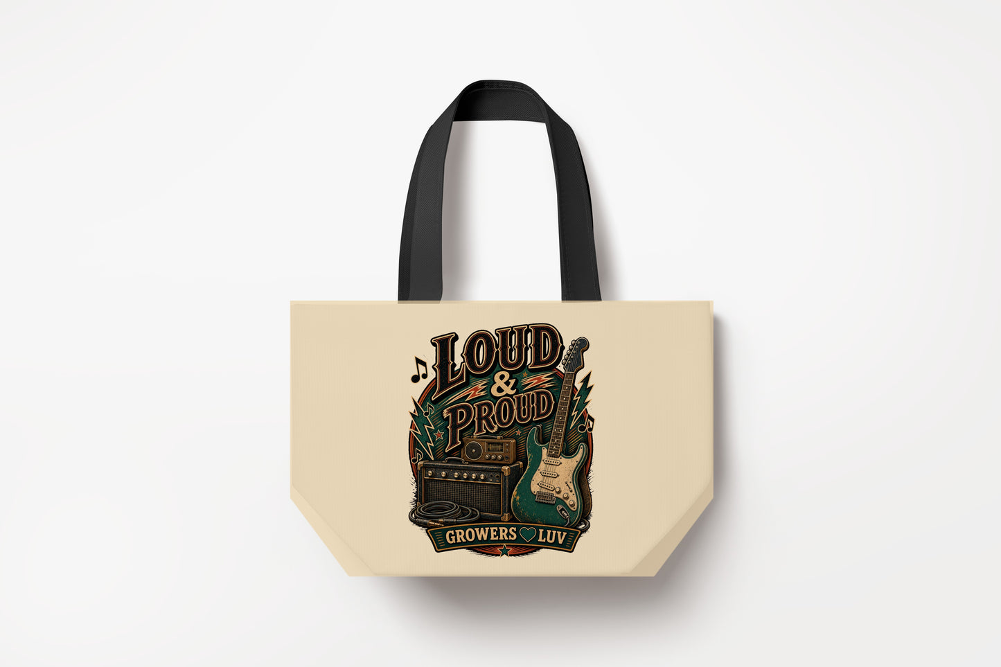 Loud And Proud Large Natural Tote Bag product mockup on natural tote bag