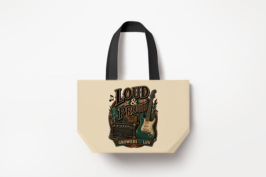 Loud And Proud Large Natural Tote Bag product mockup on natural tote bag