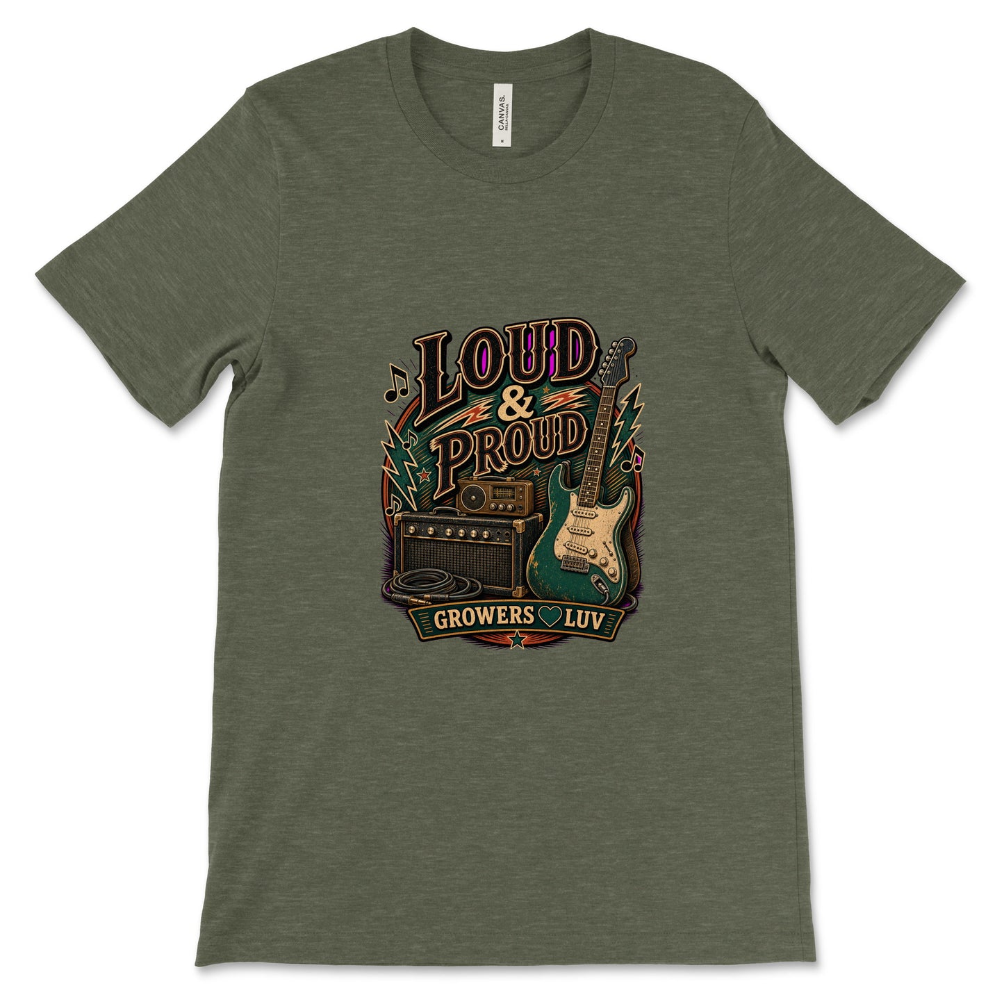 Loud And Proud Women's Bella Canvas Graphic Tee in Heather Military Green