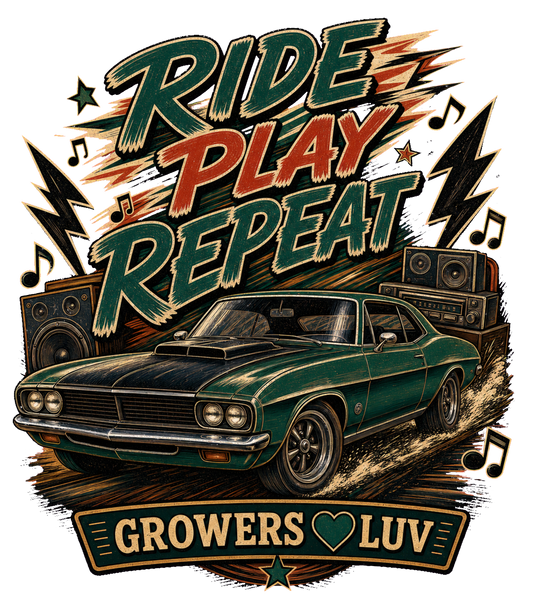 Ride Play Repeat Large Natural Tote Bag artwork detail
