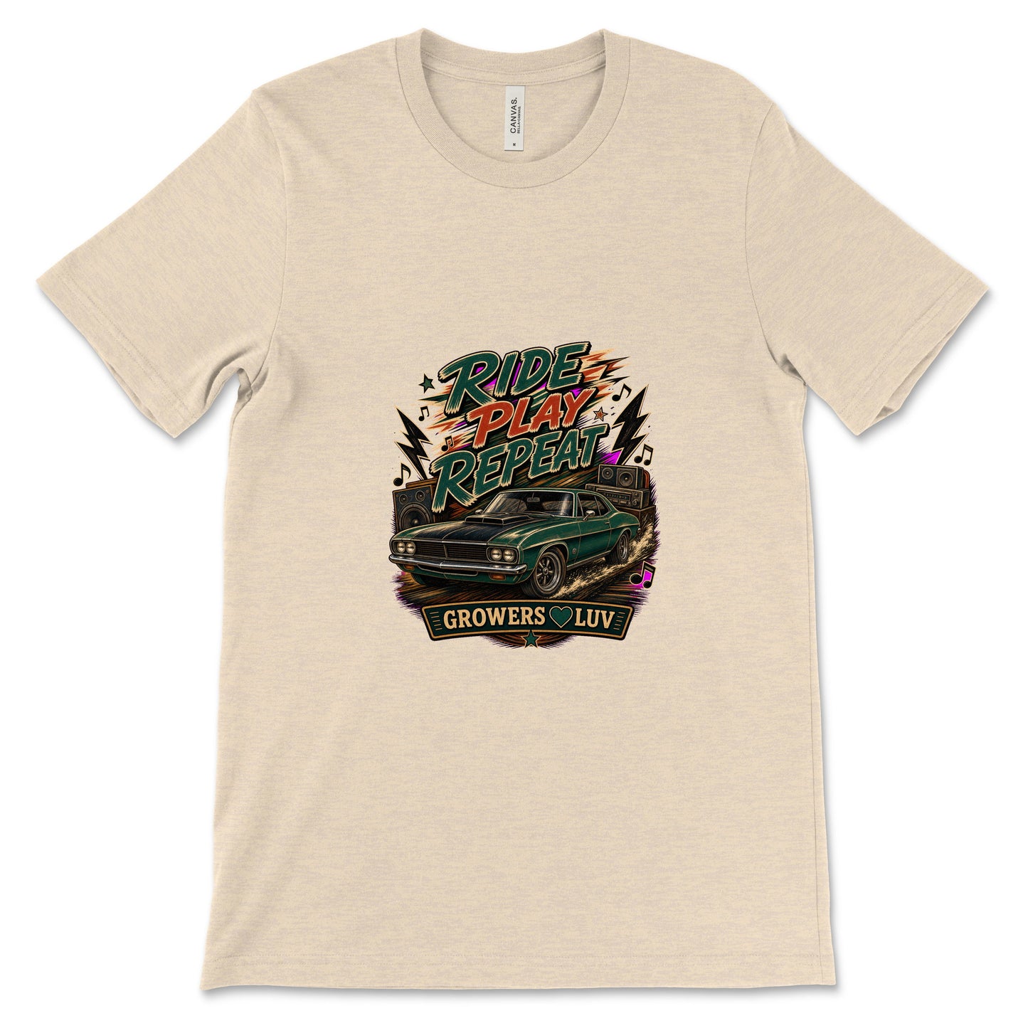 Ride Play Repeat Women's Bella Canvas Graphic Tee in Heather Dust