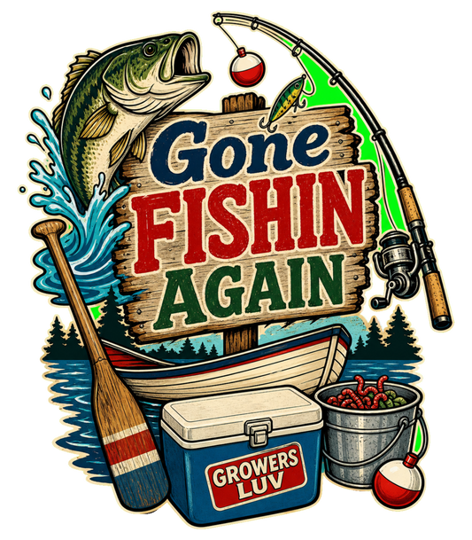 Gone Fishin Again Men's Gildan Graphic Tee artwork detail
