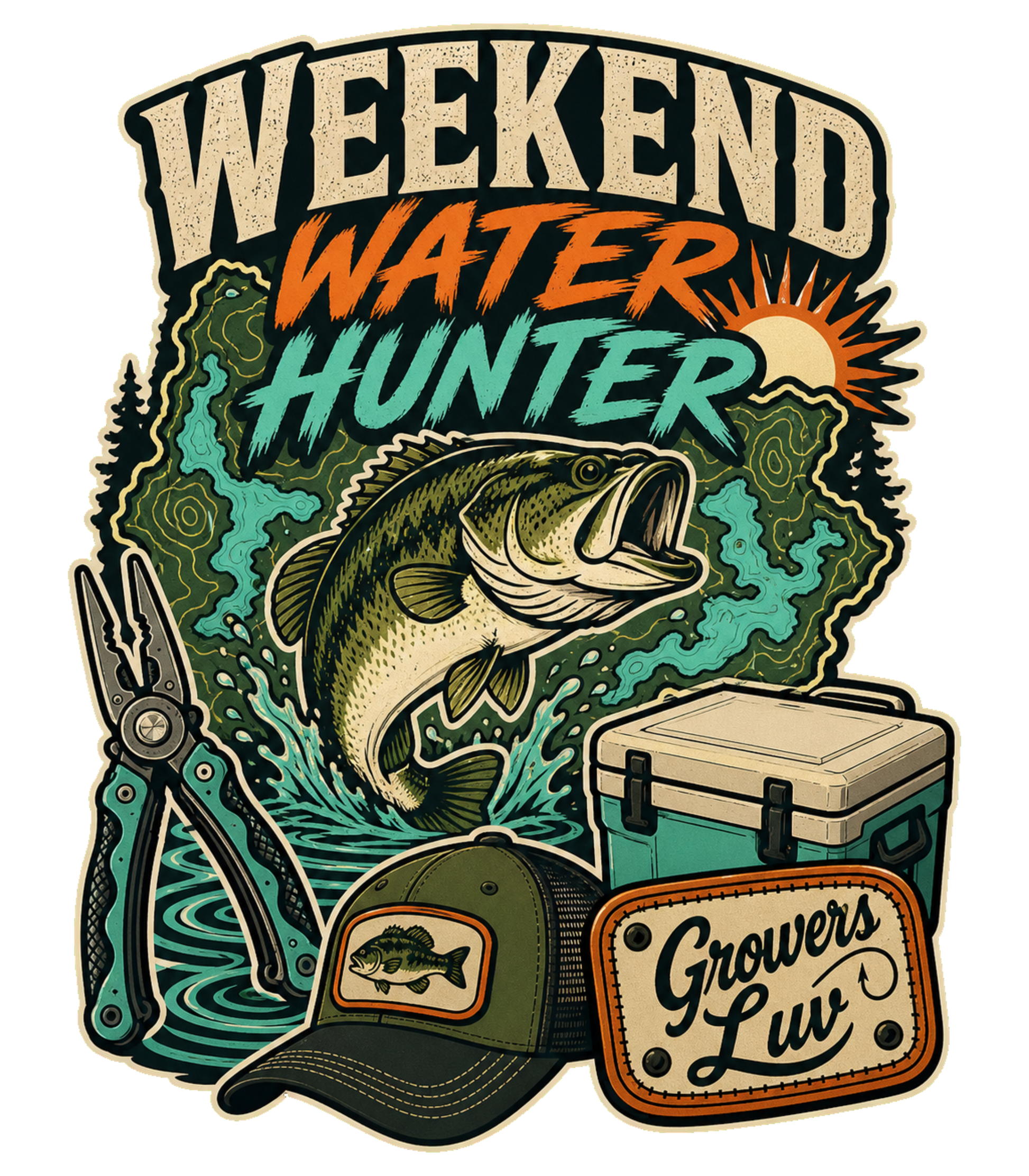 Weekend Water Hunter Men's Gildan Graphic Tee artwork detail