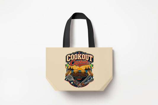 Cookout Captain Large Natural Tote Bag product mockup on natural tote bag