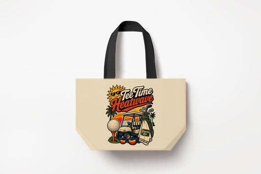 Tee Time Heatwave Large Natural Tote Bag product mockup on natural tote bag