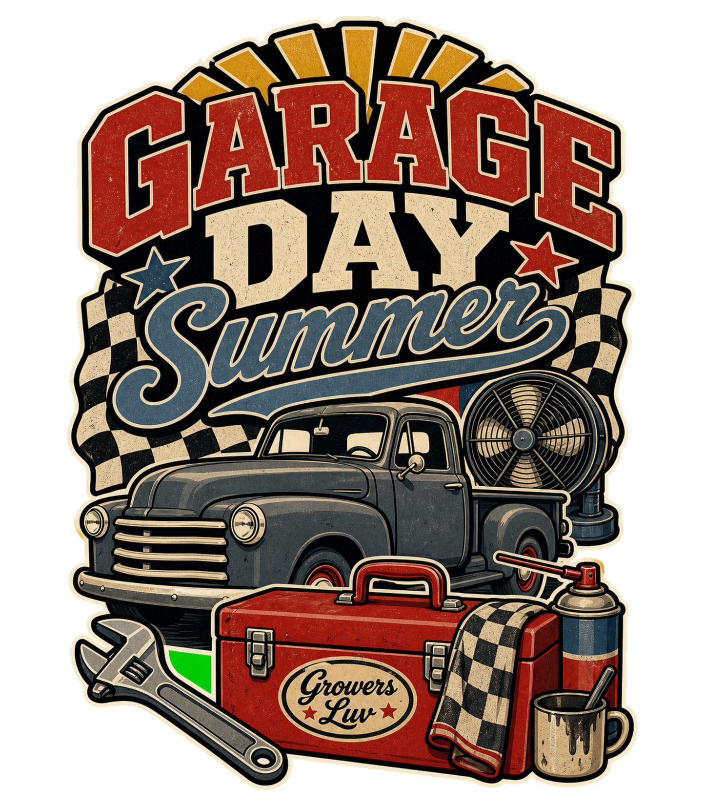 Garage Day Summer Men's Gildan Graphic Tee artwork detail