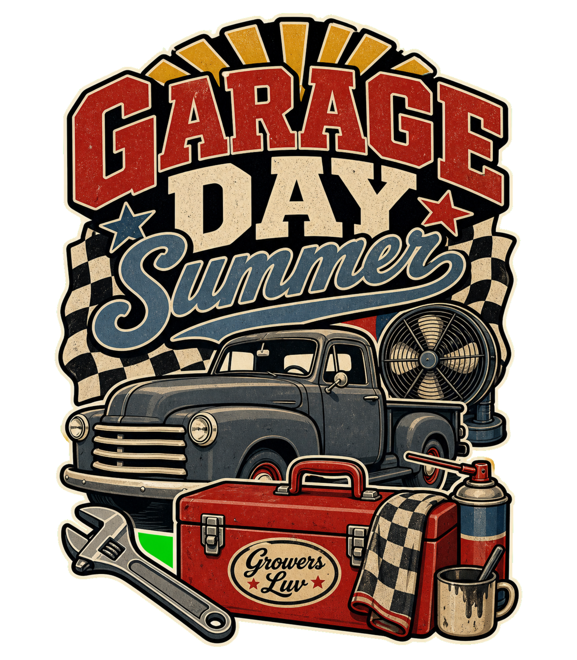 Garage Day Summer Men's Gildan Graphic Tee artwork detail