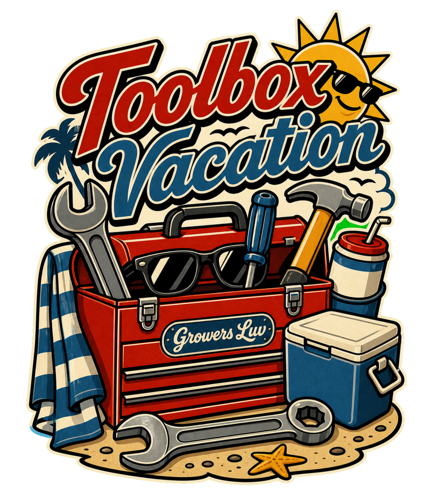 Toolbox Vacation Men's Gildan Graphic Tee artwork detail