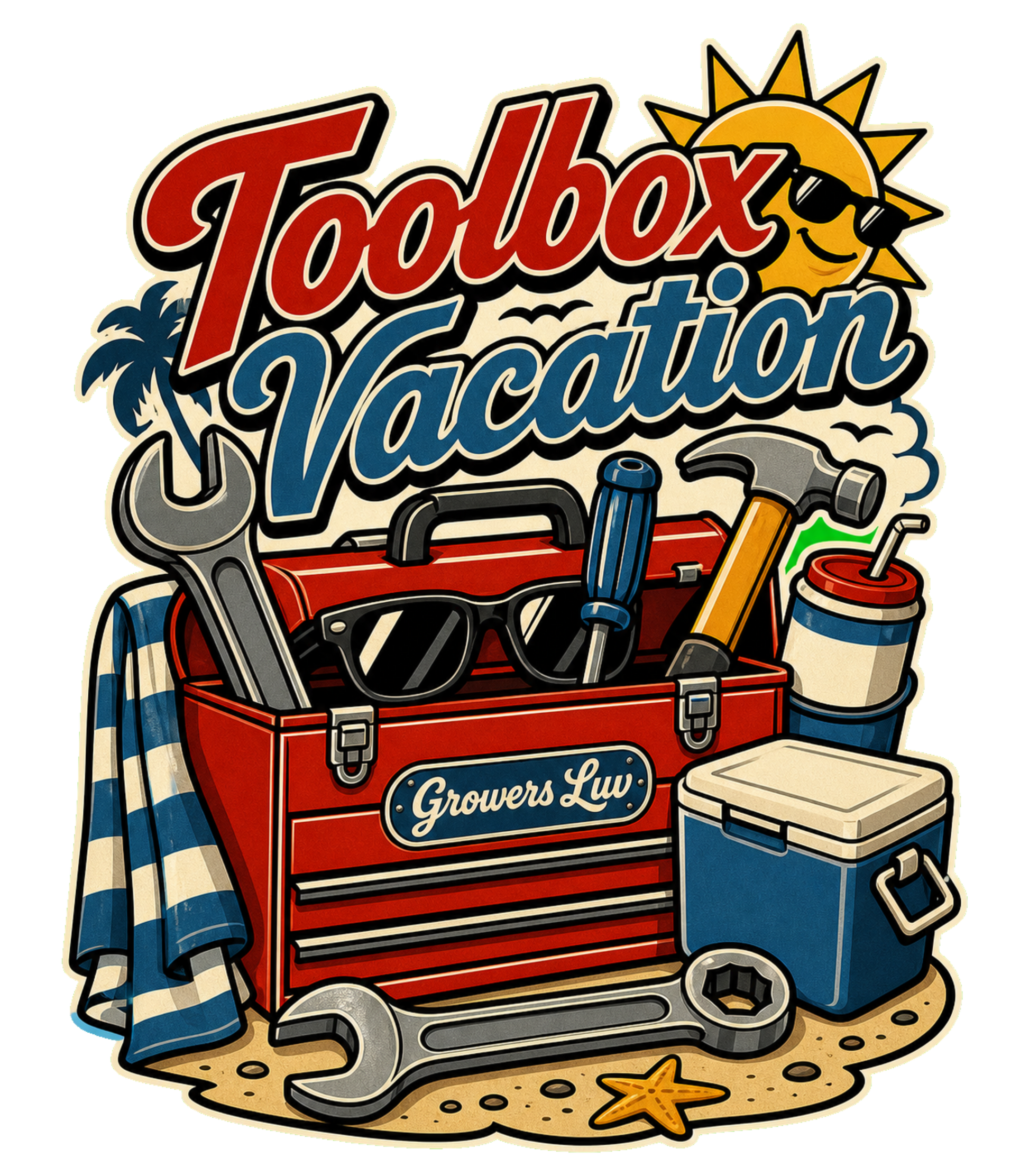 Toolbox Vacation Men's Gildan Graphic Tee artwork detail