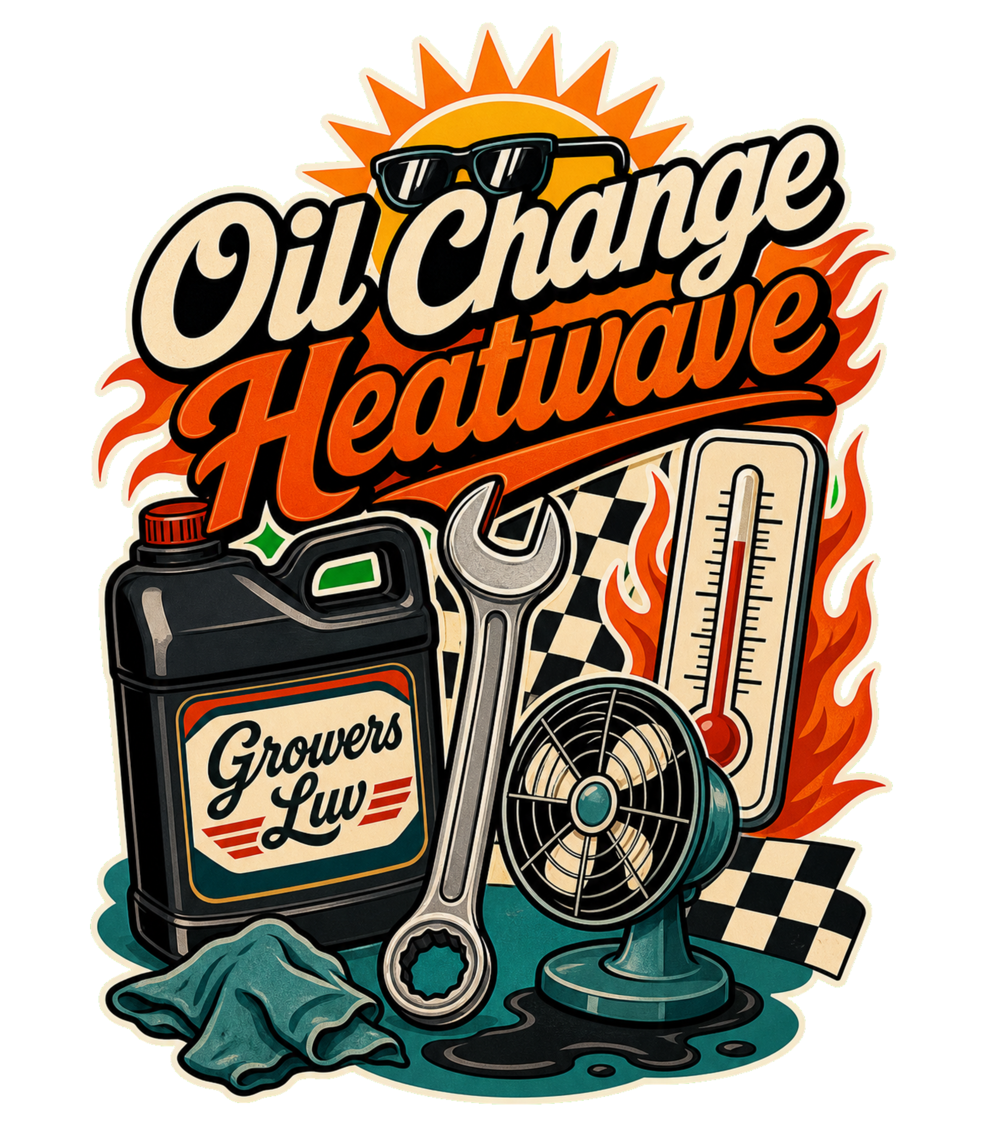 Oil Change Heatwave Men's Gildan Graphic Tee artwork detail