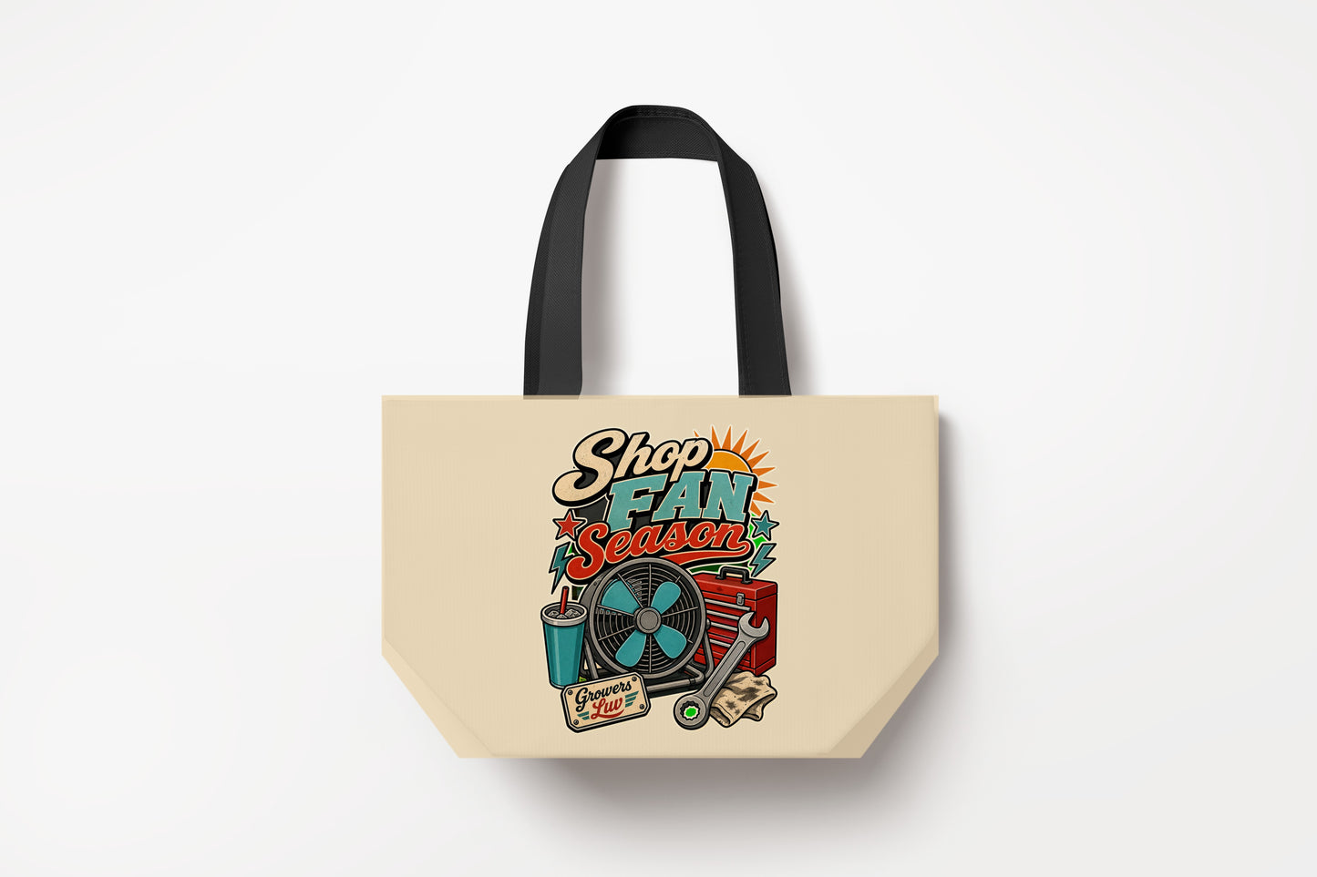 Shop Fan Season Large Natural Tote Bag product mockup on natural tote bag