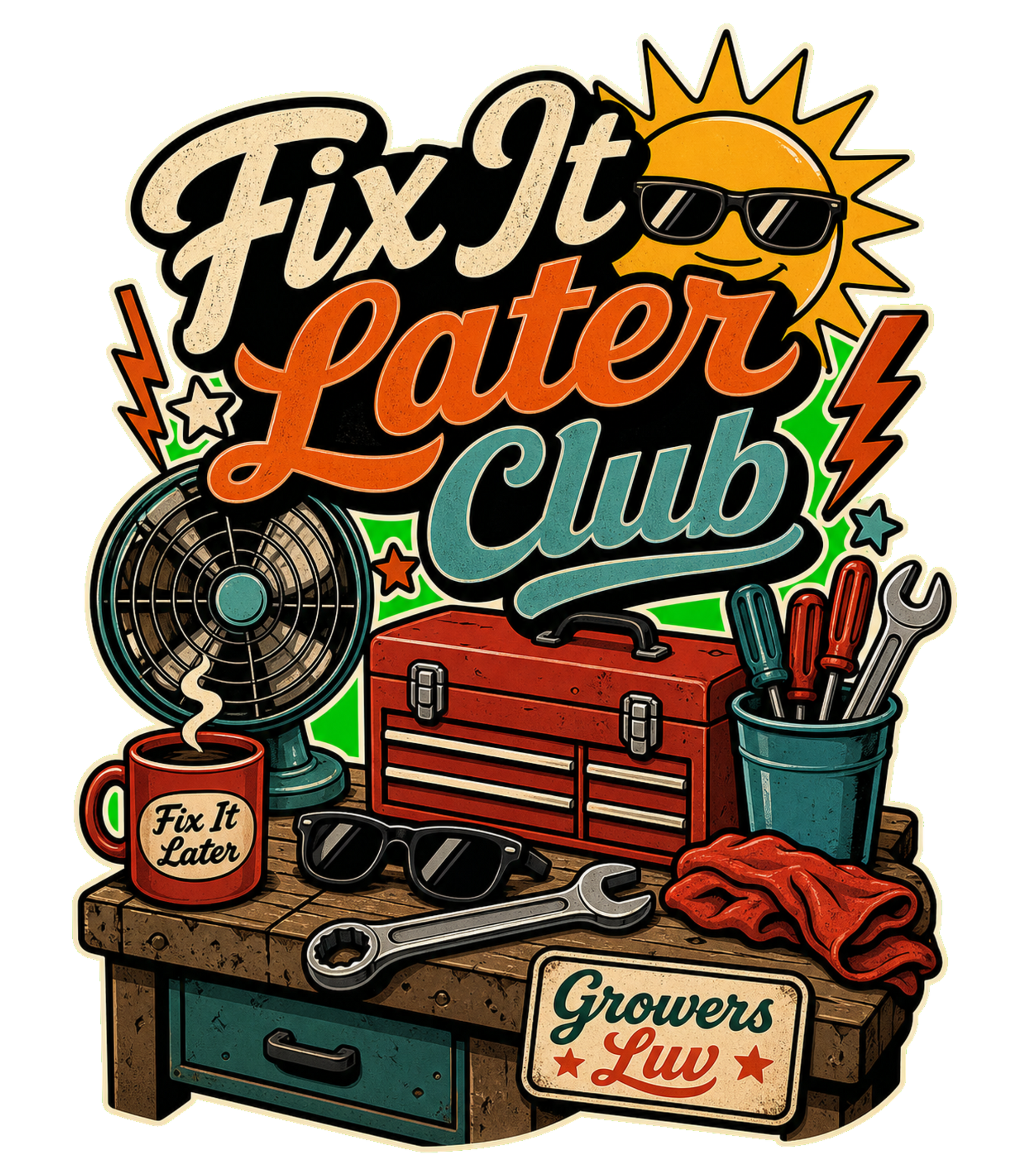 Fix It Later Club Men's Gildan Graphic Tee artwork detail