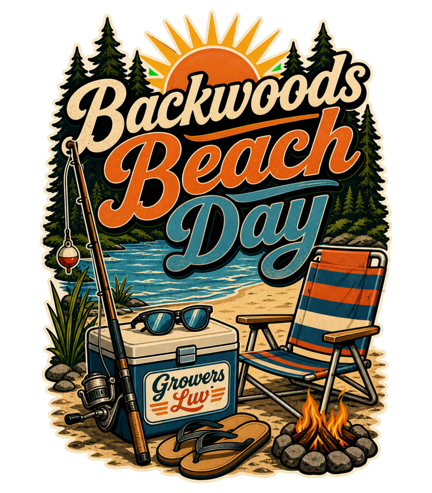 Backwoods Beach Day Men's Gildan Graphic Tee artwork detail