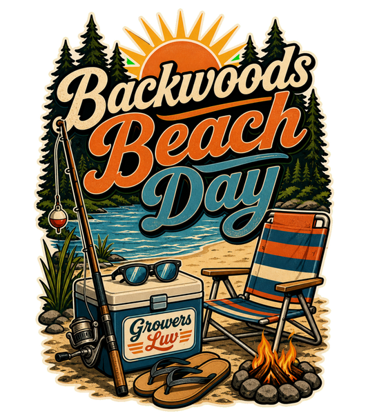 Backwoods Beach Day Men's Gildan Graphic Tee artwork detail