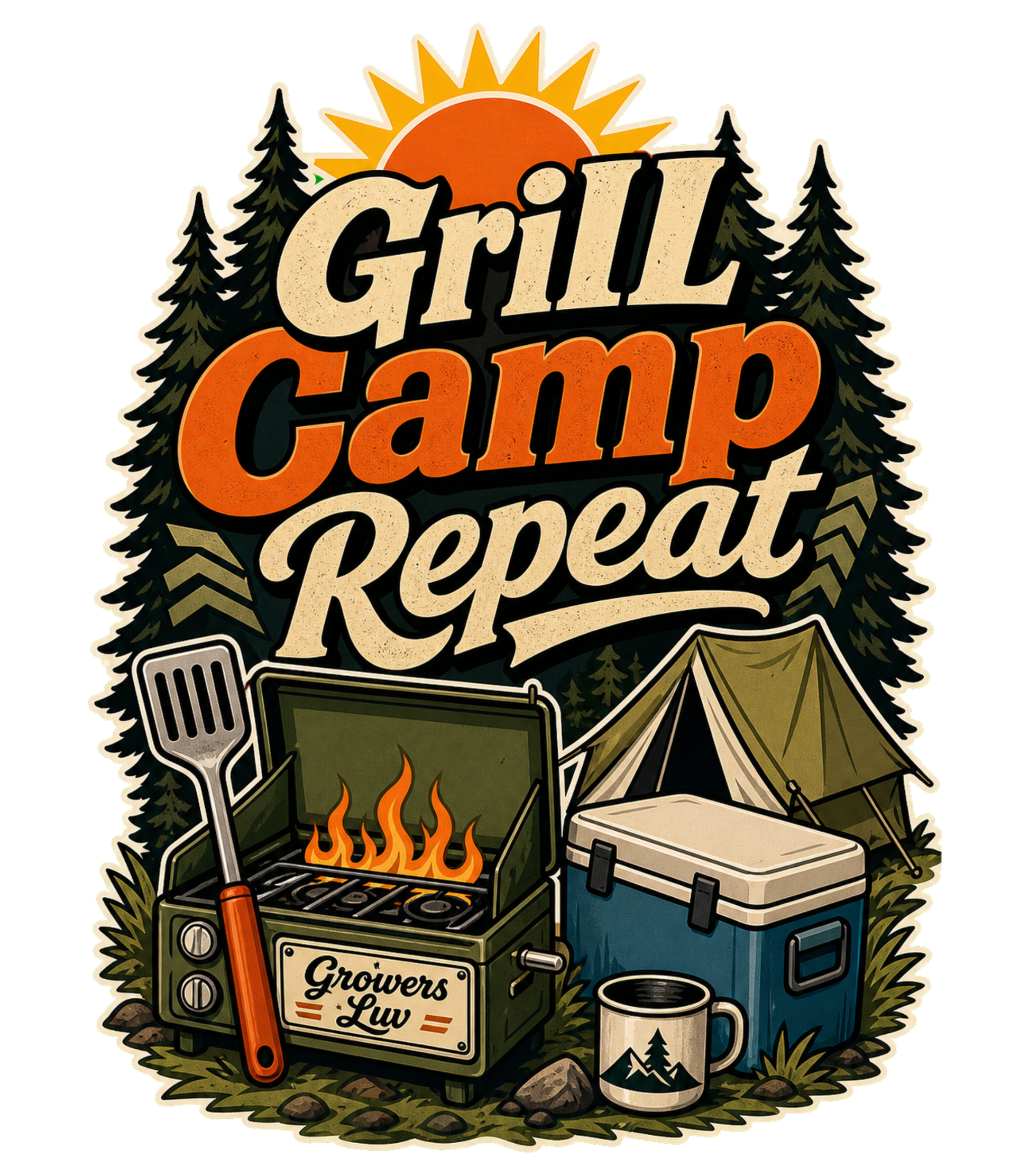 Grill Camp Repeat Men's Gildan Graphic Tee artwork detail