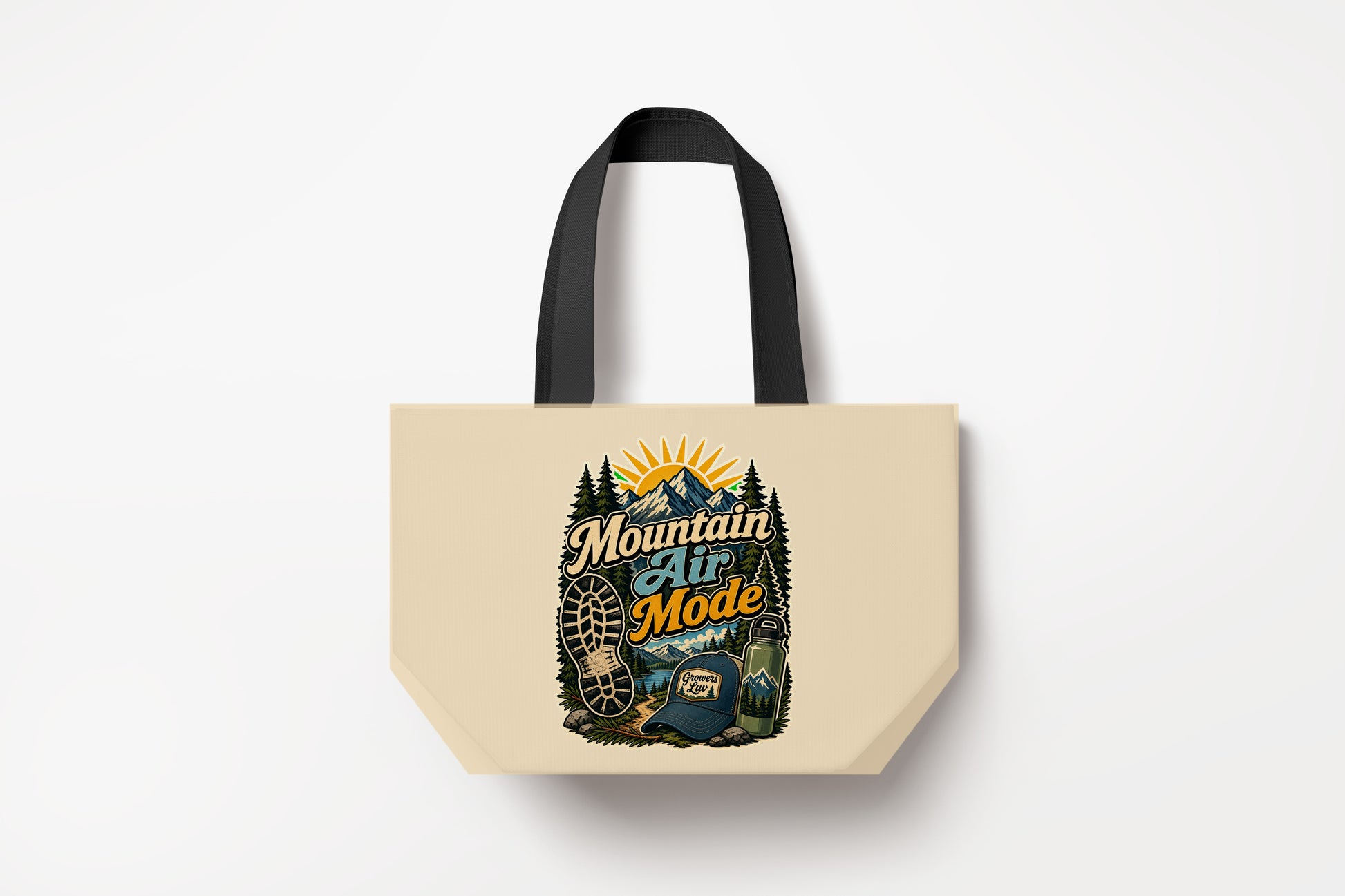 Mountain Air Mode Large Natural Tote Bag product mockup on natural tote bag