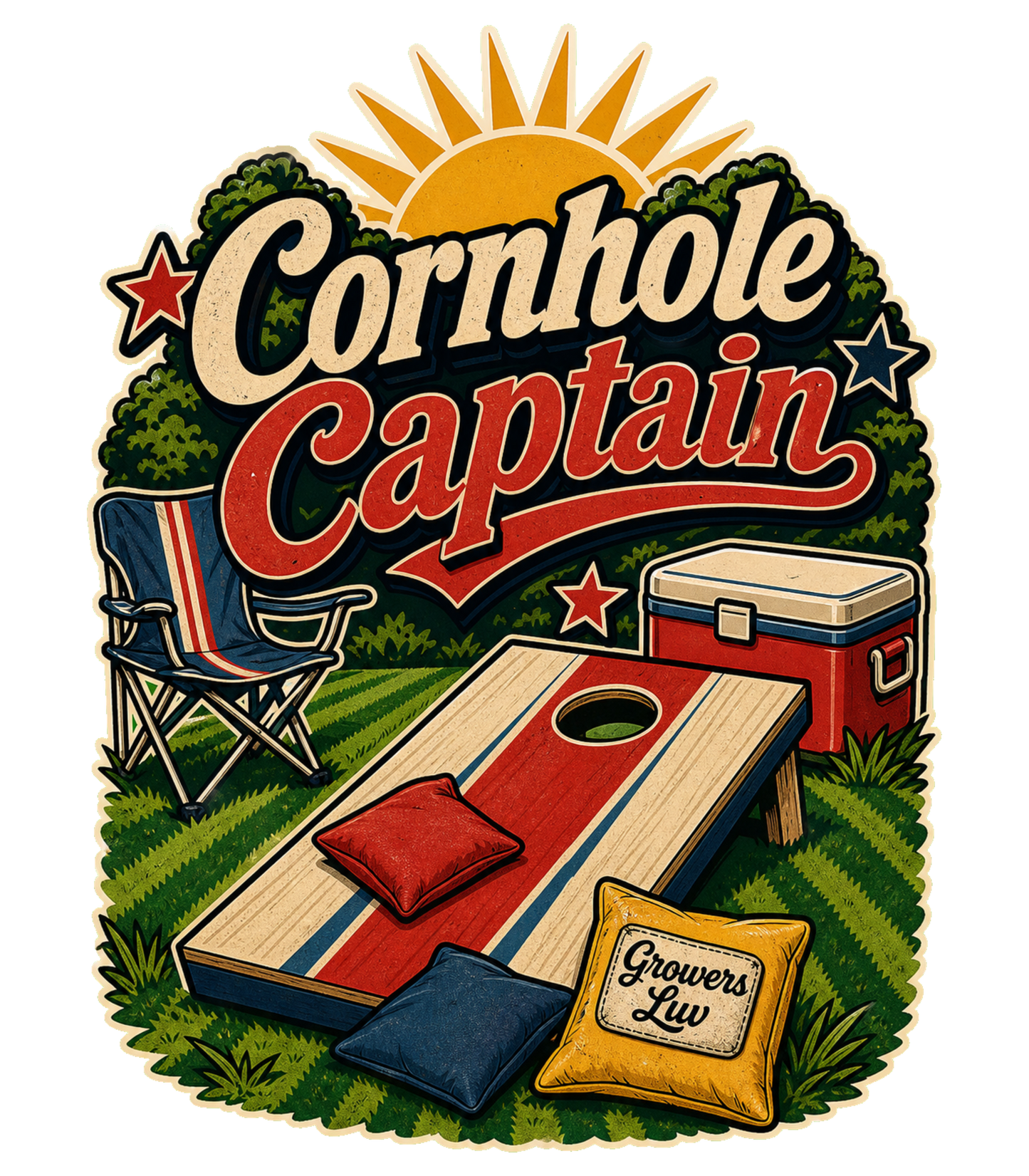 Cornhole Captain Men's Gildan Graphic Tee artwork detail